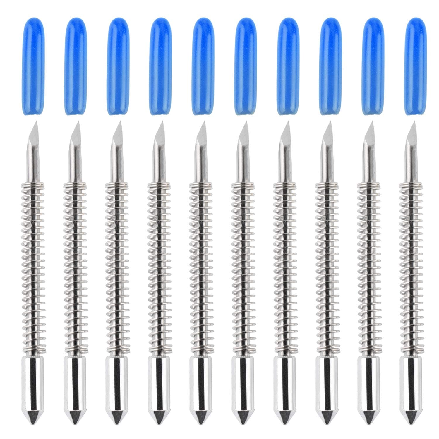 60 Degree Vinyl Cutter Blades Lettering Blade for Graphtec Cutting Plotter, Blue Cap Pack Of 10 with Springs
