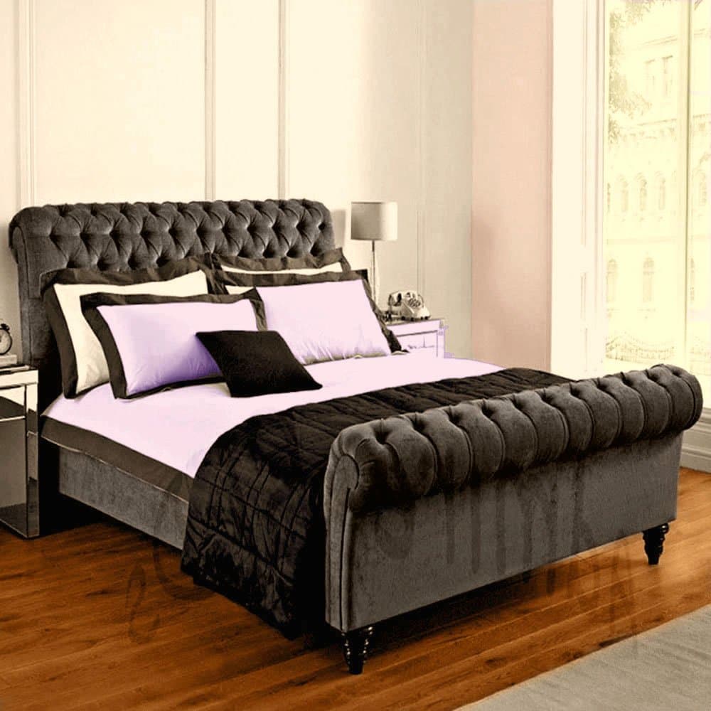 Admire BEDS New Luxury Quality Upholstered Chesterfield Style Chelsea Sleigh Bed Frame in 6 Colors of Chenille Fabric 6 Ft (Super King Size) [Energy Class A+]