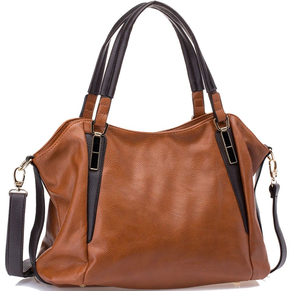 Women Handbags Leather Handbags Shoulder Bag Lichi Grain PU Leather Tote Bag UT04 Brown