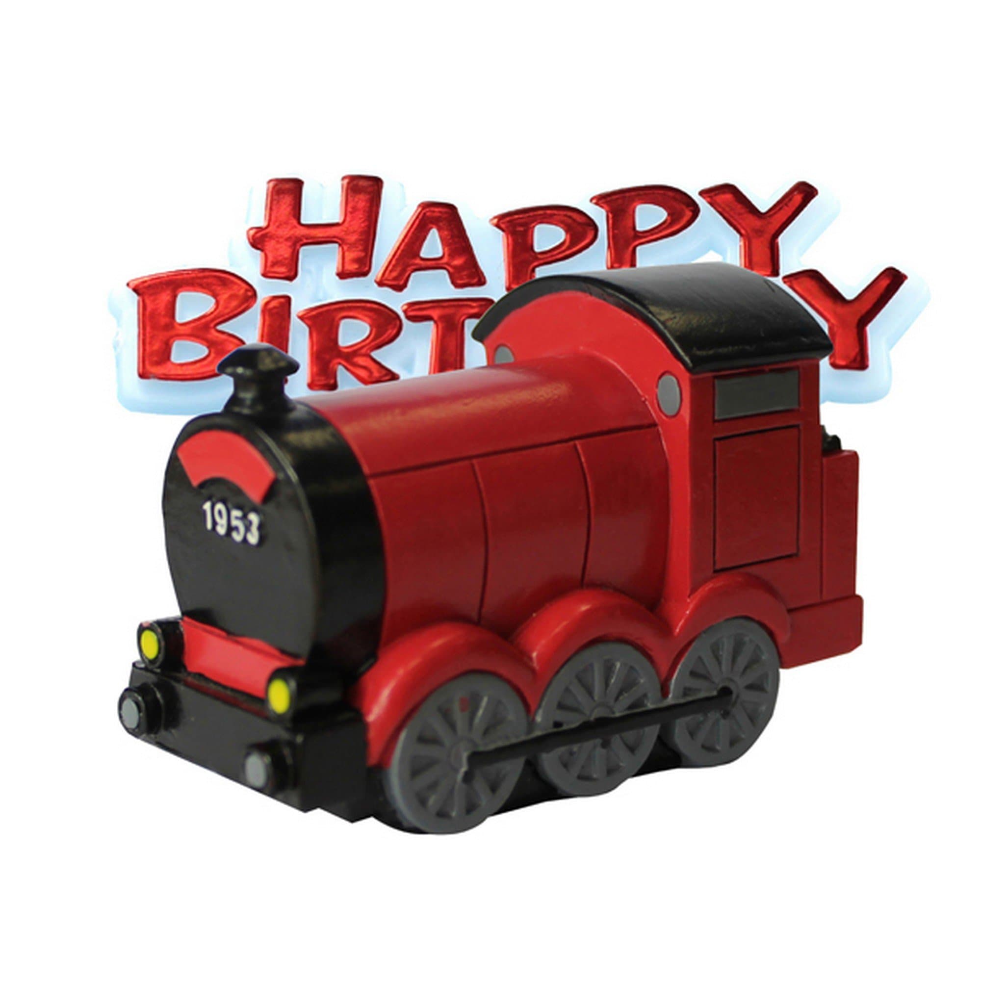 Anniversary House Train Resin Cake Topper & Red Happy Birthday Motto, 5 x 7.5cm (2 x 3")