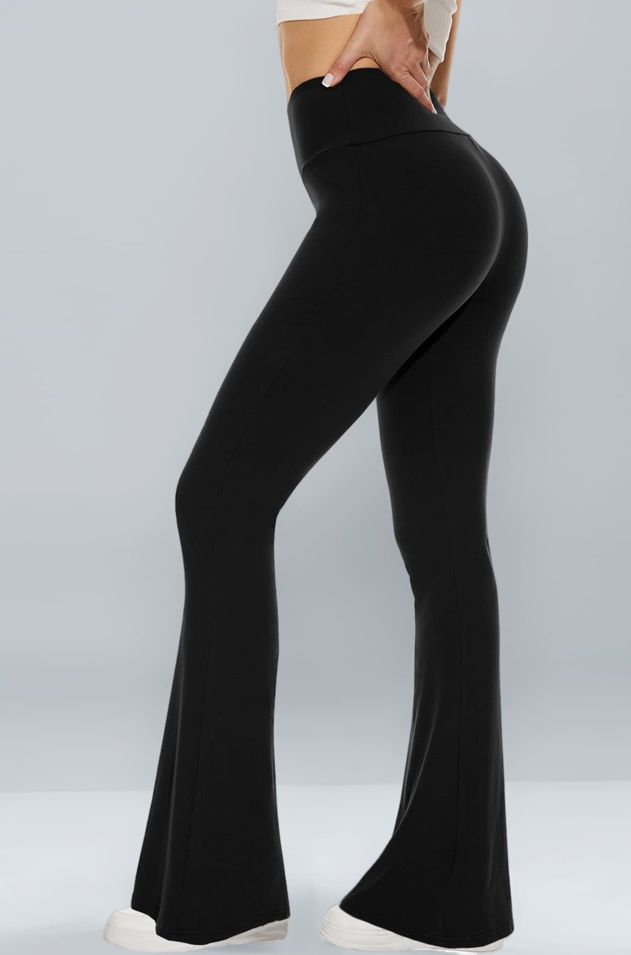 Black Flare Yoga Pants for Women - Soft High Waist Bootcut Leggings Tall & Long Palazzo Pants for Women