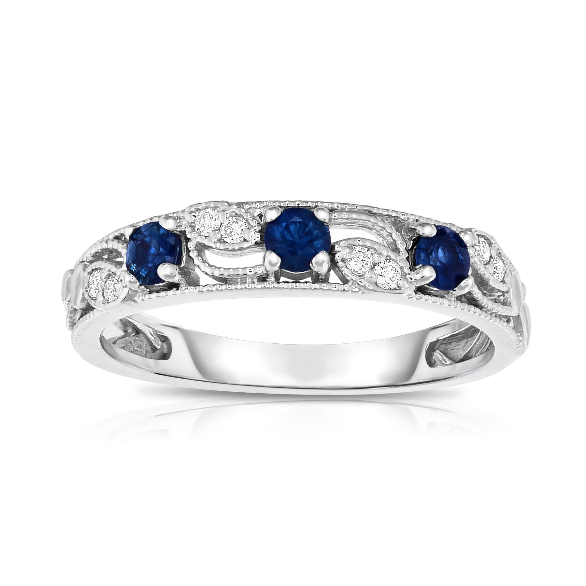 Noray Designs 14K White Gold Blue Sapphire & Diamond (0.06 Ct, G-H, SI2-I1 Clarity) Stackable Ring. Sizes 5-9