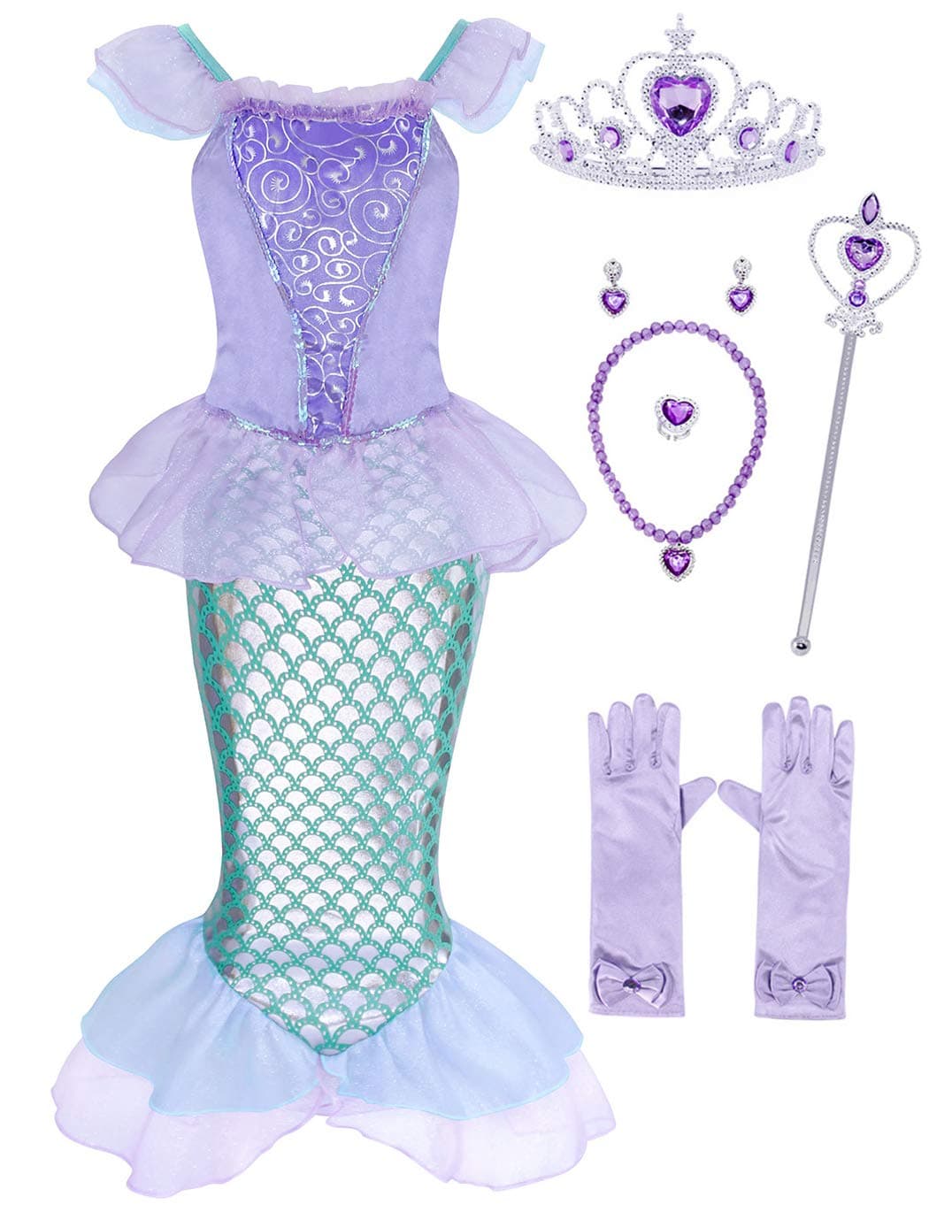 AmzBarleyMermaid Outfits for Girls Princess Costume Birthday Party Halloween Mermaid Dress up Clothes with Accessories