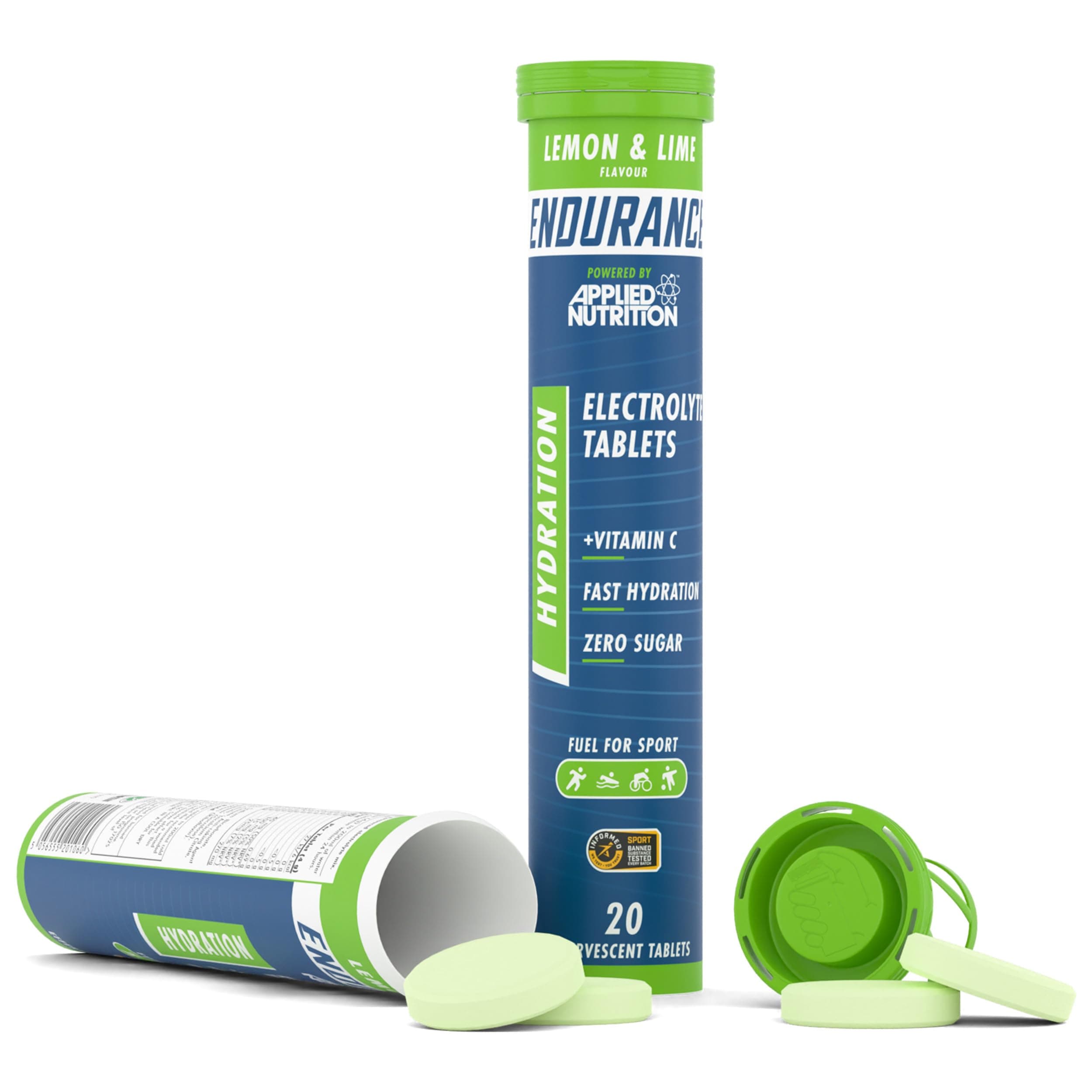 Endurance Hydration Electrolyte Tablets - 400mg Electrolytes per Serving – 20 Effervescent Tablets, Sugar Free, Low Calorie, Added Vitamin C Boost Performance – Lemon & Lime