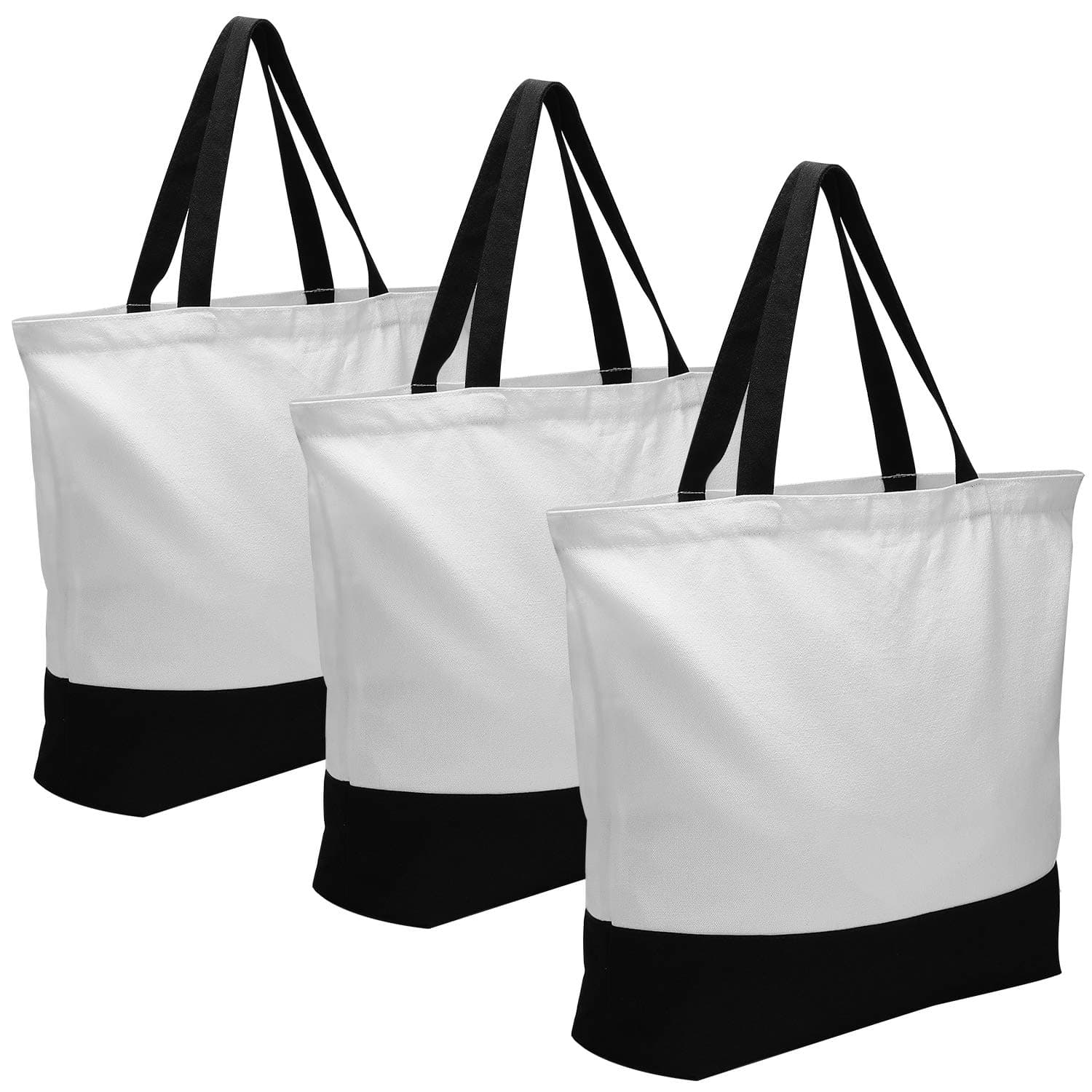 New Boss Canvas Tote Bags, 3-Piece Multipurpose Cotton Canvas Tote Bag Set, Reusable Grocery Cloth Bag, Adult Unisex - White, Large