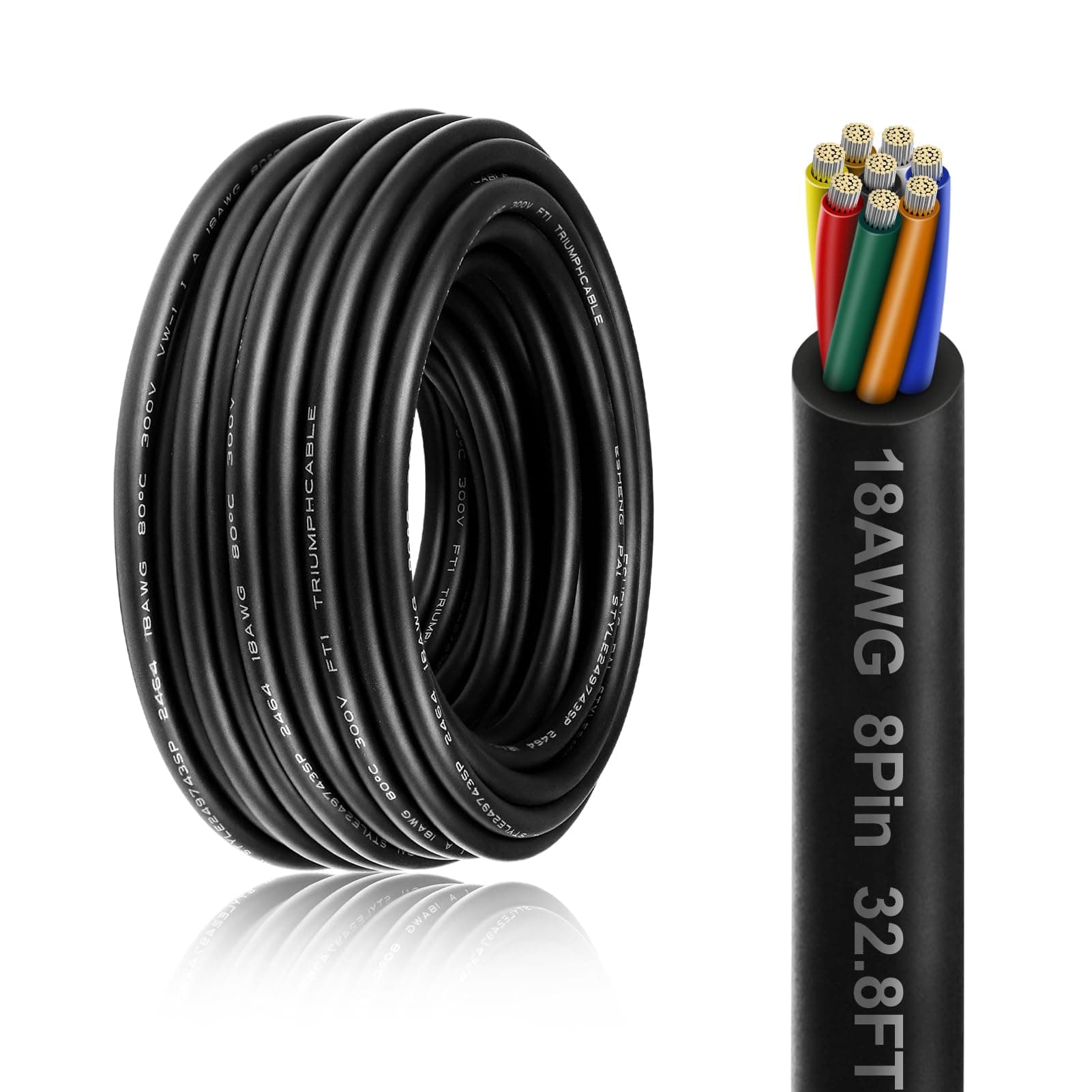 18 Gauge 8 Conductor Electrical Wire, 32.8FT 18AWG PVC Thermostat Wire, Low Voltage Landscape Wire, Flexible Cord for LED Lighting Strips Automotive Garden Bell Speaker