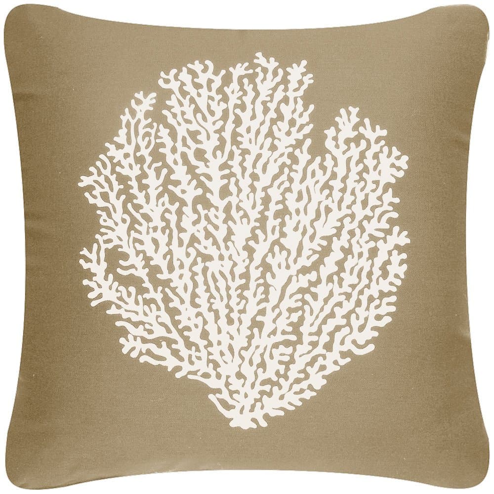Wabisabi Green Coral Sea Fan Decorative Modern Organic Cotton Square Throw Pillow Cover, 18 by 18-Inch, Geometric, Khaki Brown