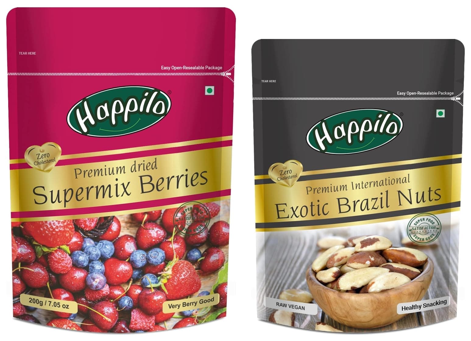 Happilo Premium International Exotic Dried Brazil Nuts 150Gm Amazon/Brazilian Nut Without Shell, Healthy Crunchy Protein Snack, 150 G (Pack Of 1) & Premium International Super Mix Berries, 200Gm