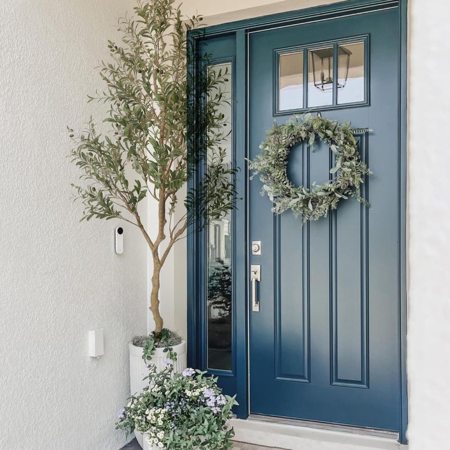 Phimos Artificial Olive Tree Tall Fake Potted Olive Silk Tree with Planter Large Faux Olive Branches and Fruits Artificial Tree for Modern Home Office Living Room Floor Decor Indoor (7FT)