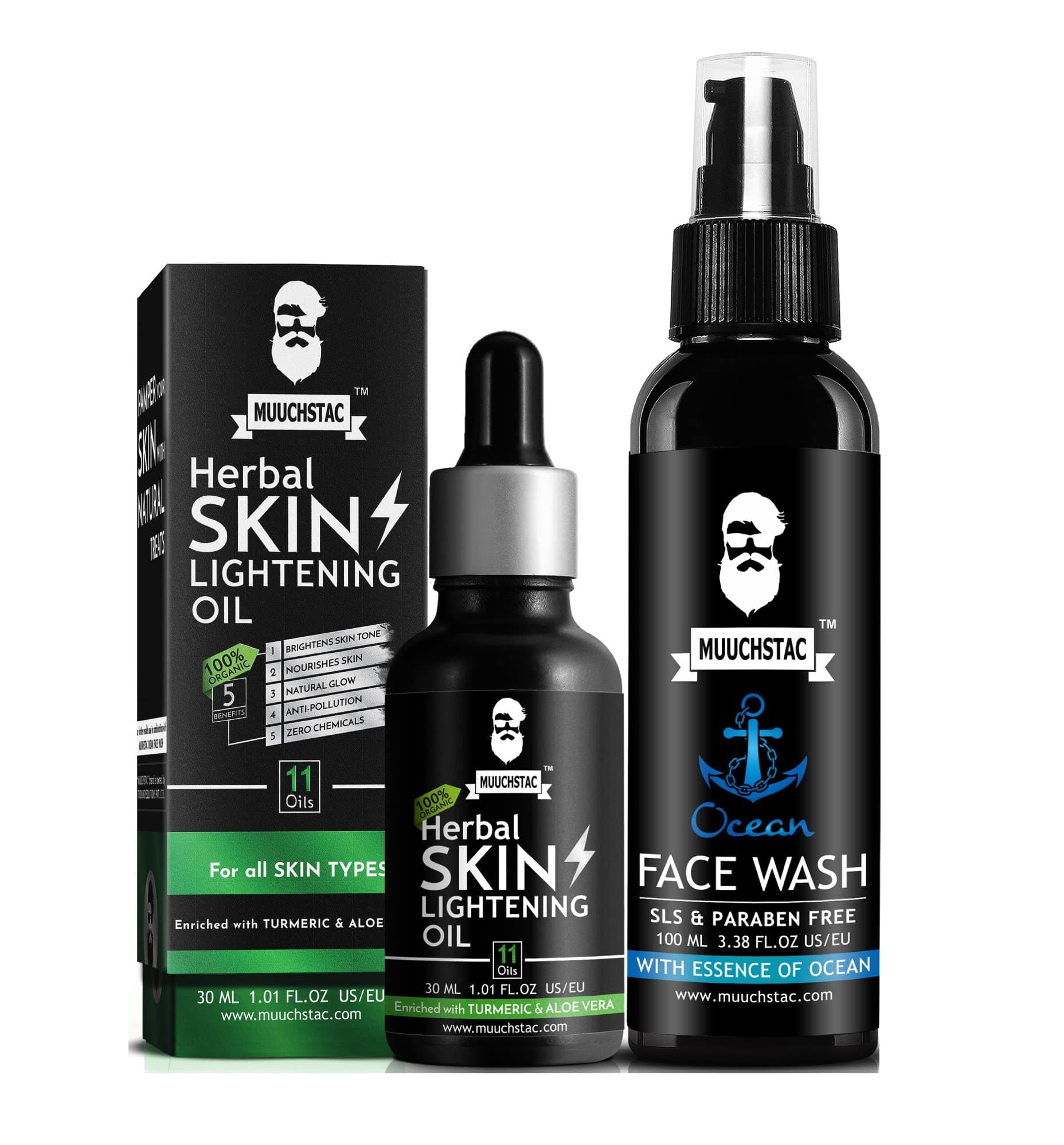 Muuchstac Face Care Kit - Skin Lightening Oil, 30ml & Ocean Face Wash, 100 ml