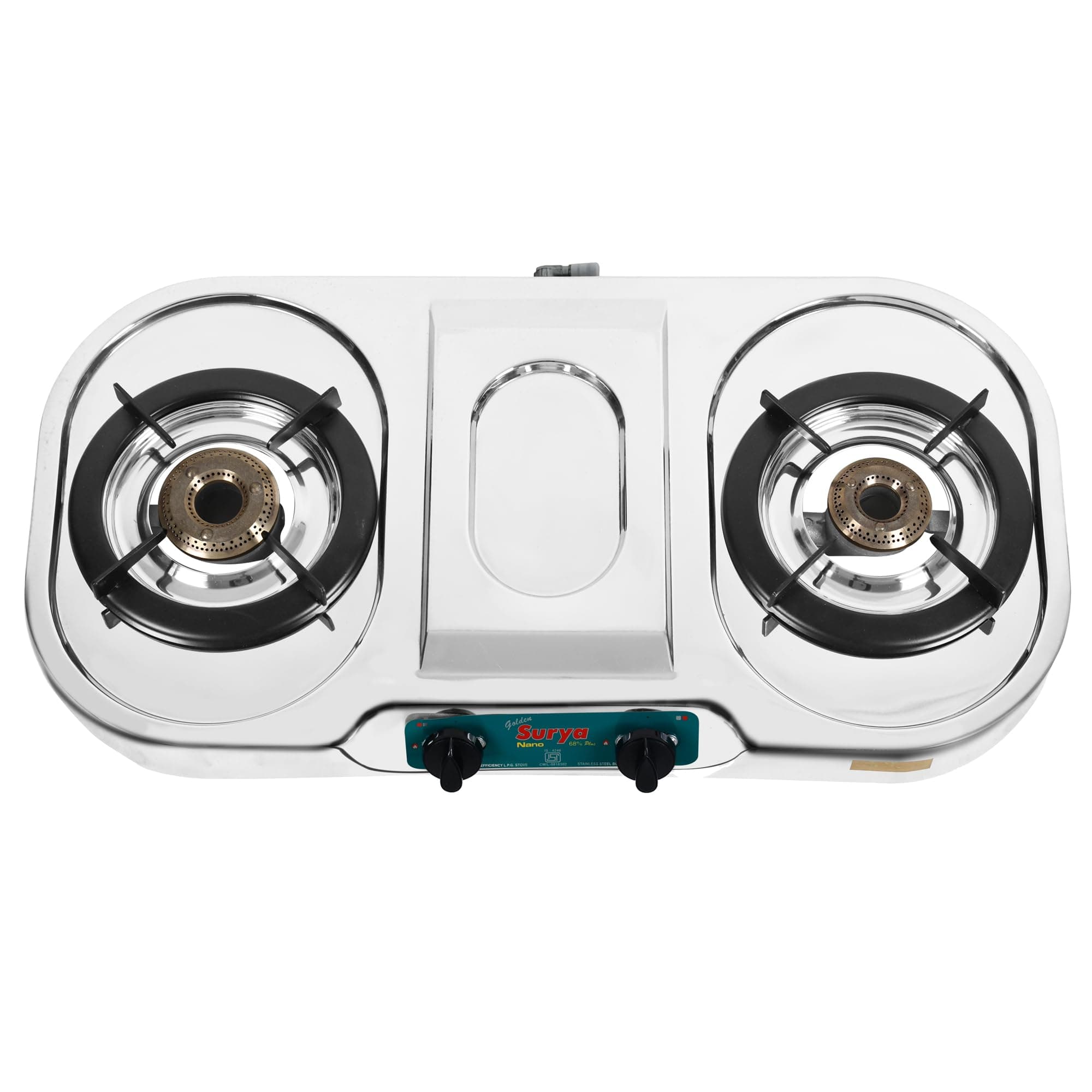 GOLDEN SURYA Manual Ignition Premium Stain-Less Steel -2 Burner Gas Stove With PIEZO Electronic Gas Lighter Free (Nano)