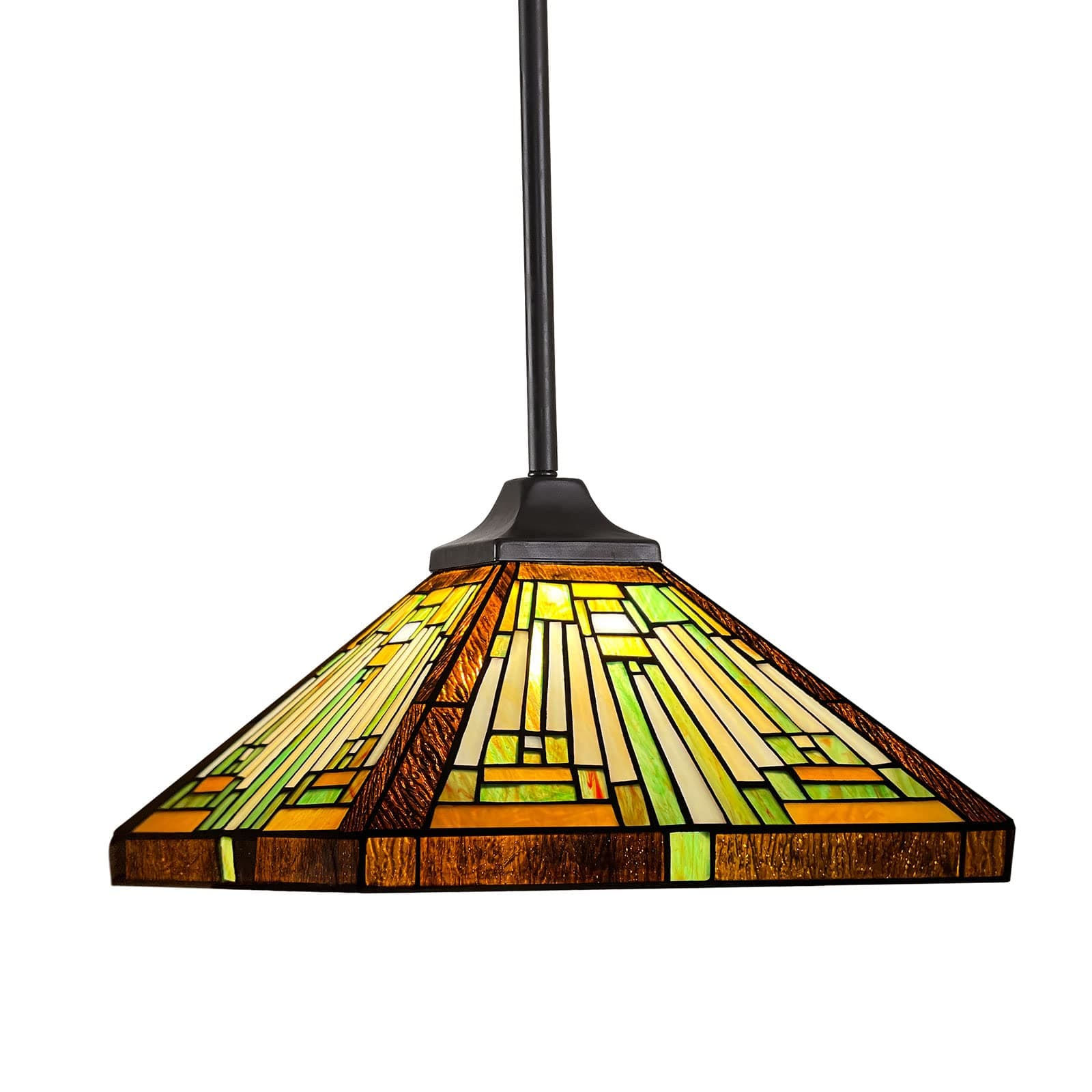Tiffany Lamp Stained Glass Pendant Lights 12" Wide Amber Brown Mission Tiffany Style Hanging Lamp for Kitchen Island Dining Room Hallway Counter
