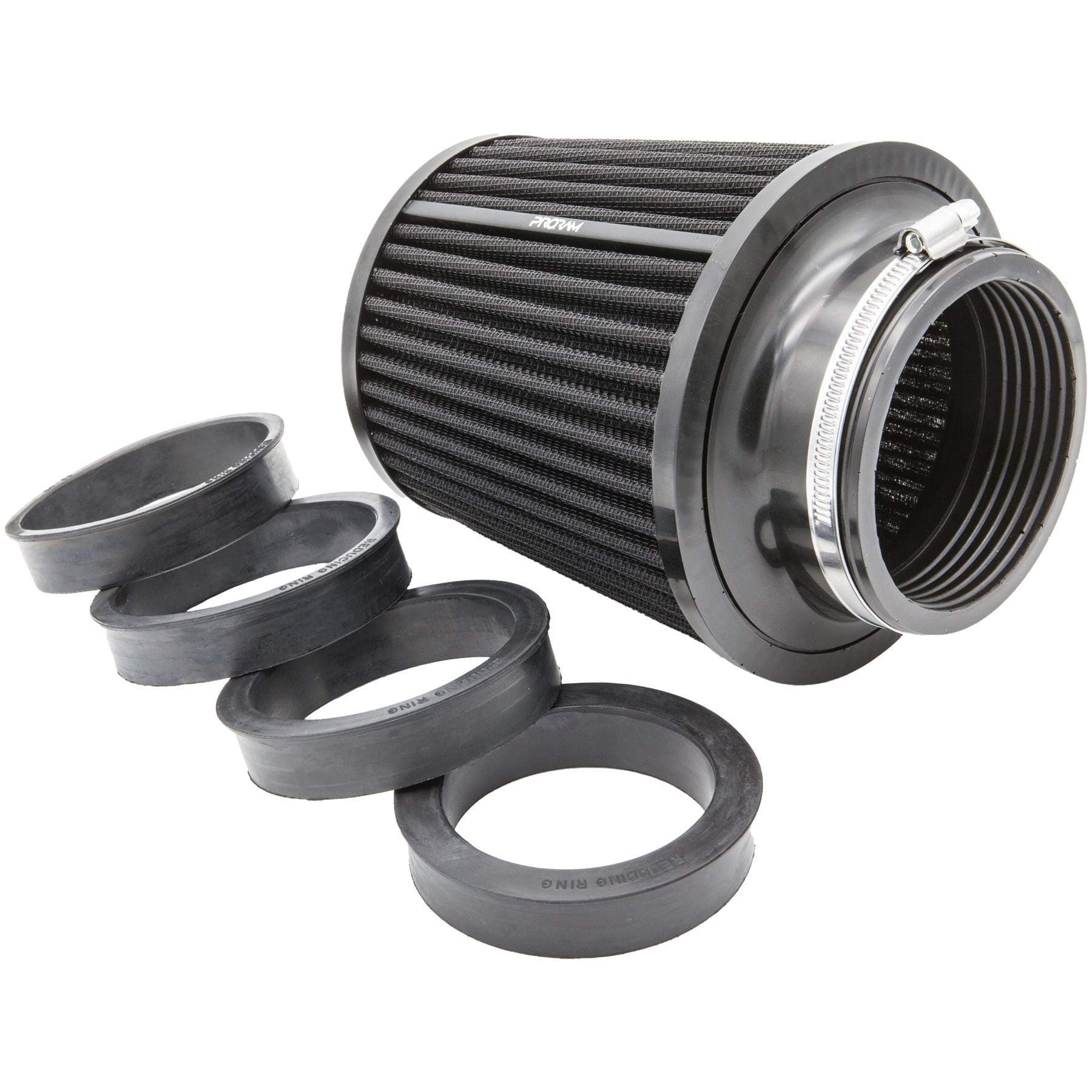 Performance PRORAM Universal Intake Induction Cone Air Filter - 150mm Base With Reducing Rings, BLACK