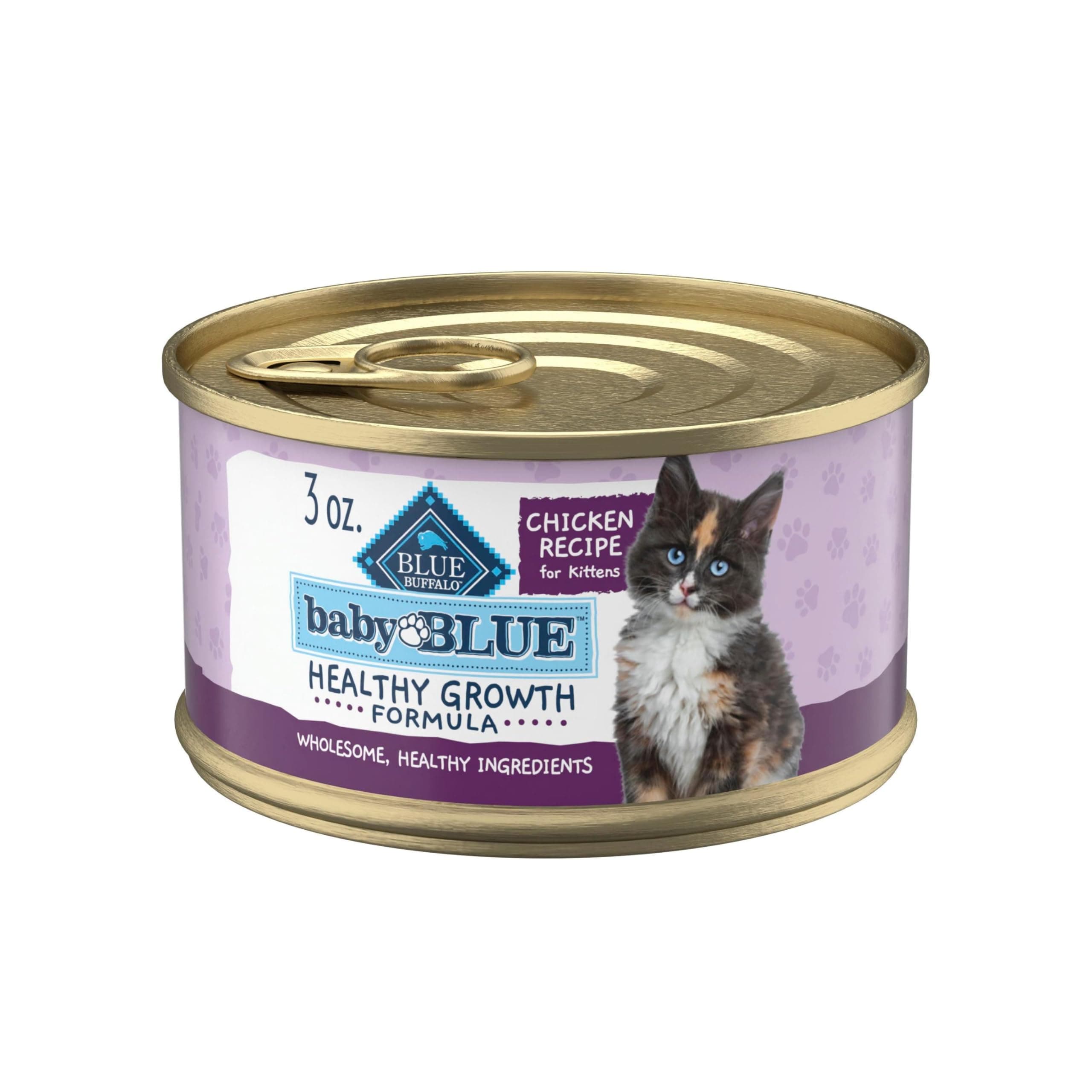 Blue Buffalo Baby Blue Natural Kitten Wet Cat Food, Healthy Growth Formula with DHA, Chicken Recipe Multi-Pack, 3-oz Cans (24 Count)