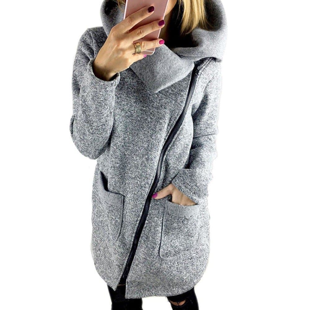 Kaoccy Women's Casual Long Hoodie Sweatshirt Zipper Coat With Plus Size