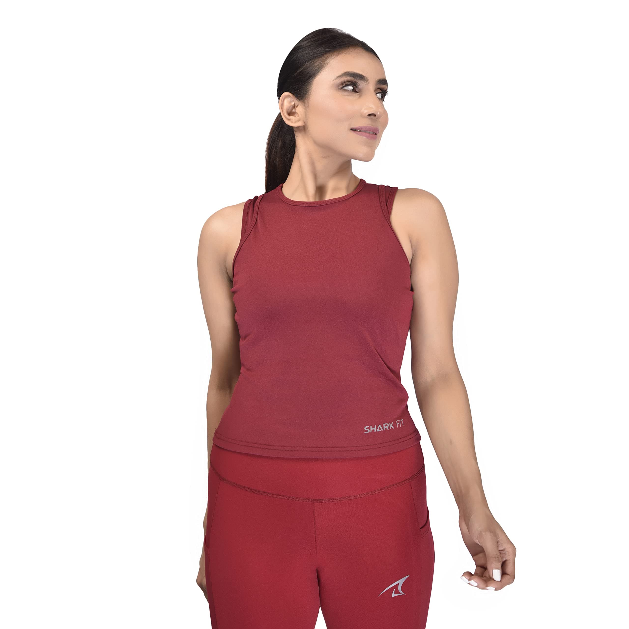 Gym Yoga Dance Workout and Active Sports Fitness Tank Top Sports Vest High-Cut Sleeveless Maroon for Women & Girls