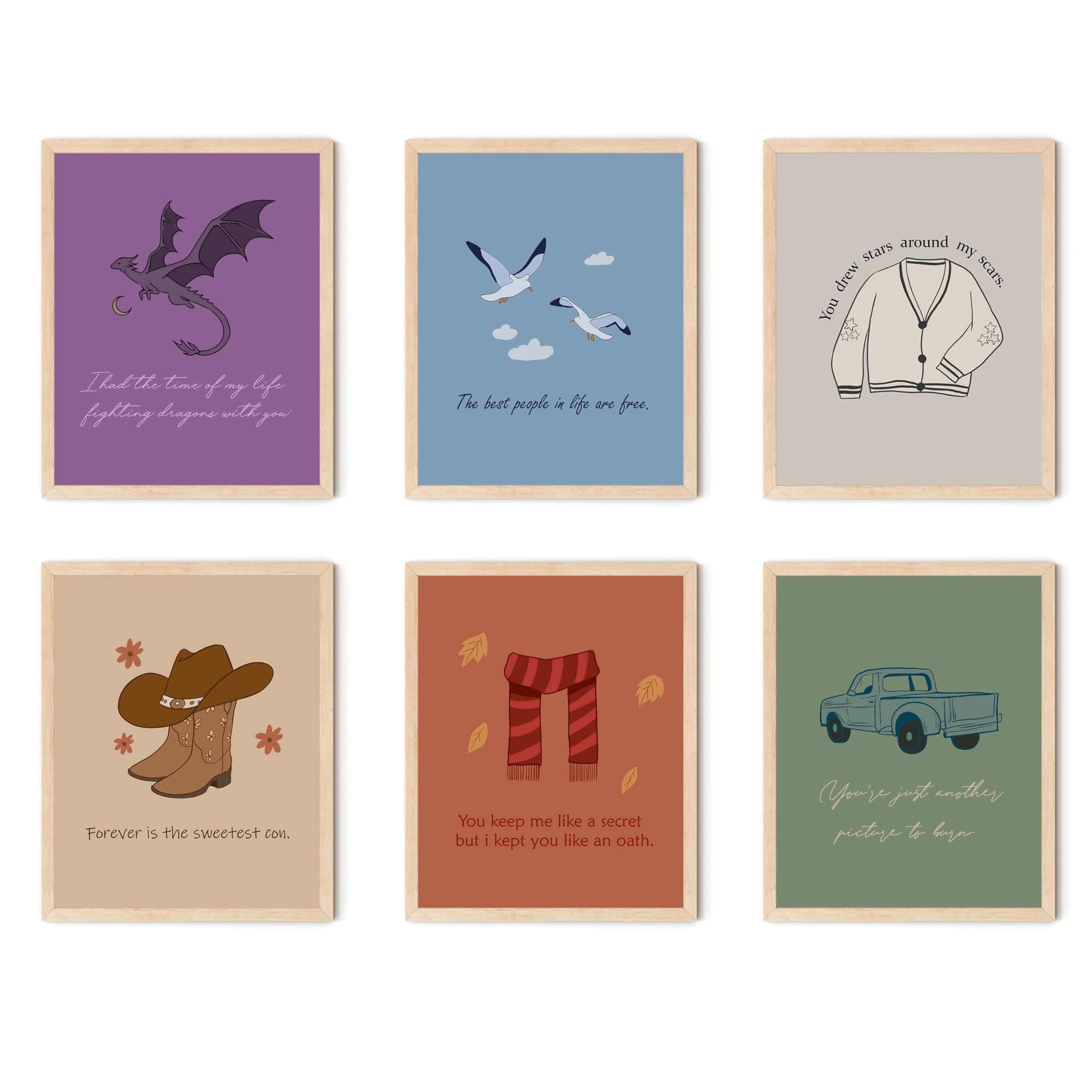 Taylor Music Inspired Posters, Eras Album Wall Art for Fans Gifts, Song Lyrics Room Decor for Bedroom. (8" X 10", Set of 6, UNFRAMED)