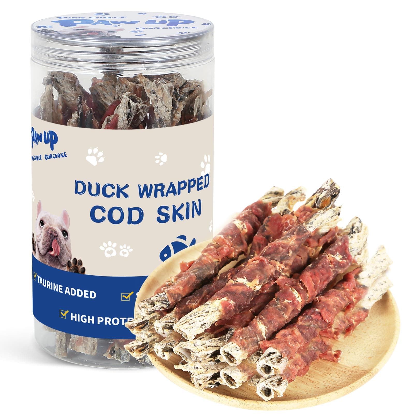 Cod Skin Dog Treats & Duck Dog Treats High Protein & Omega 3, Natural Dog Chews with Taurine, 12.5