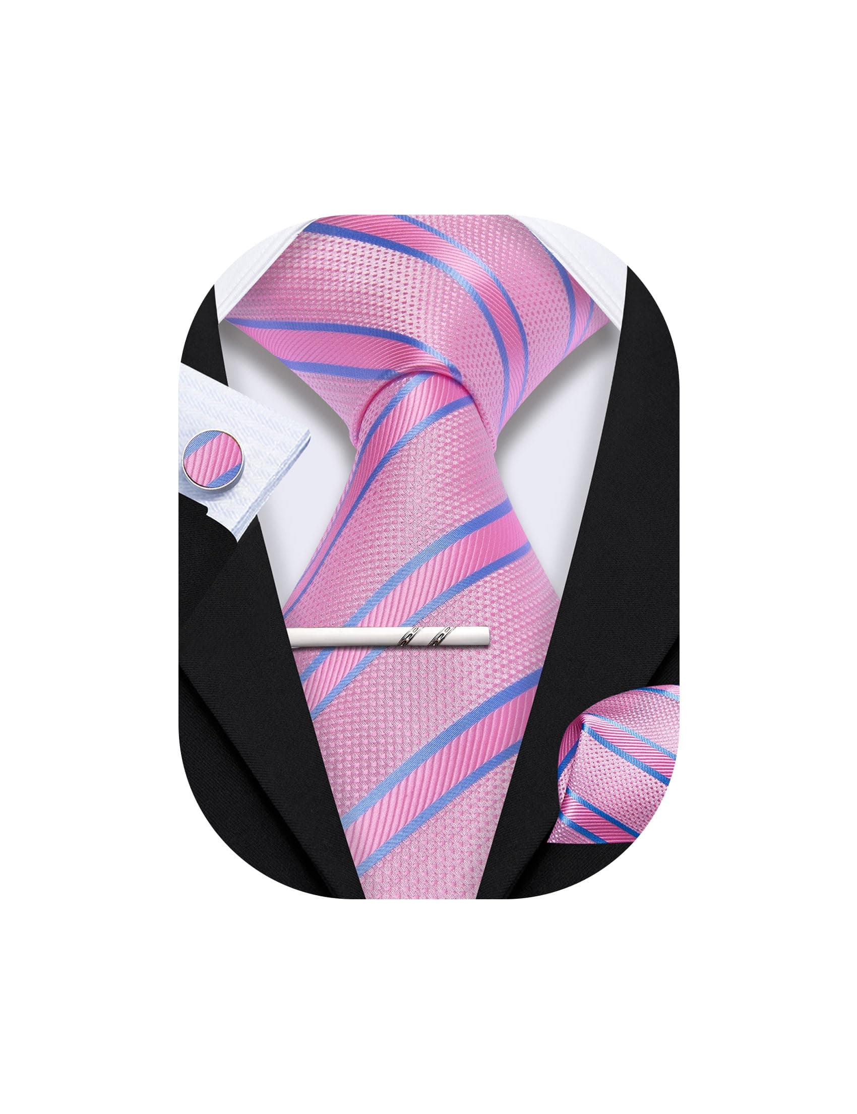 Men Plaid/Striped Ties Set Silk Business Wedding Formal Fashion Necktie and Pocket Square Cufflinks Set