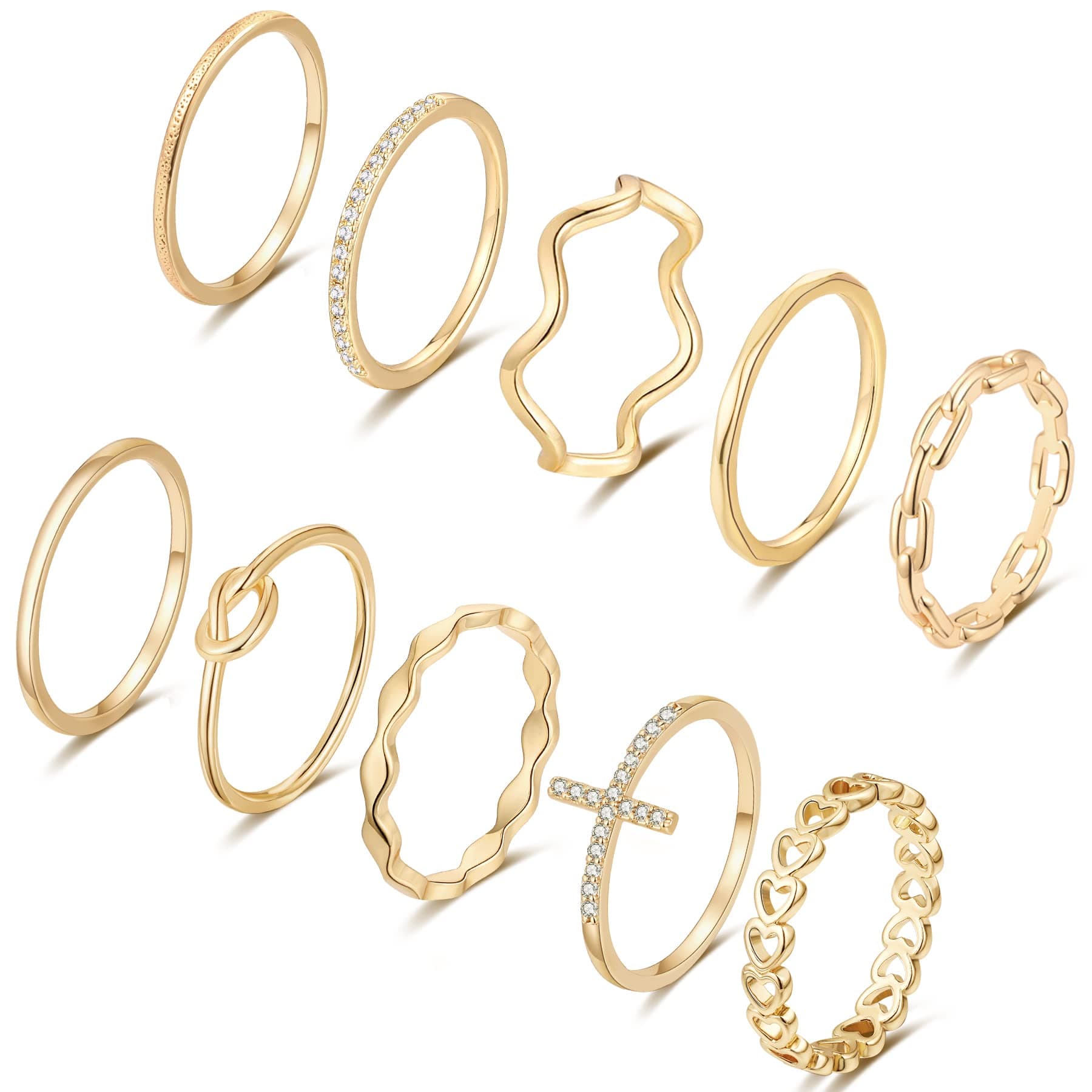 10PCS 14K Gold Plated Stacking Rings for Women Thumb Stackable Knuckle Band Rings Plain Twist Thin Joint Finger Wedding Gold Ring Set for Women Size 4 to 11