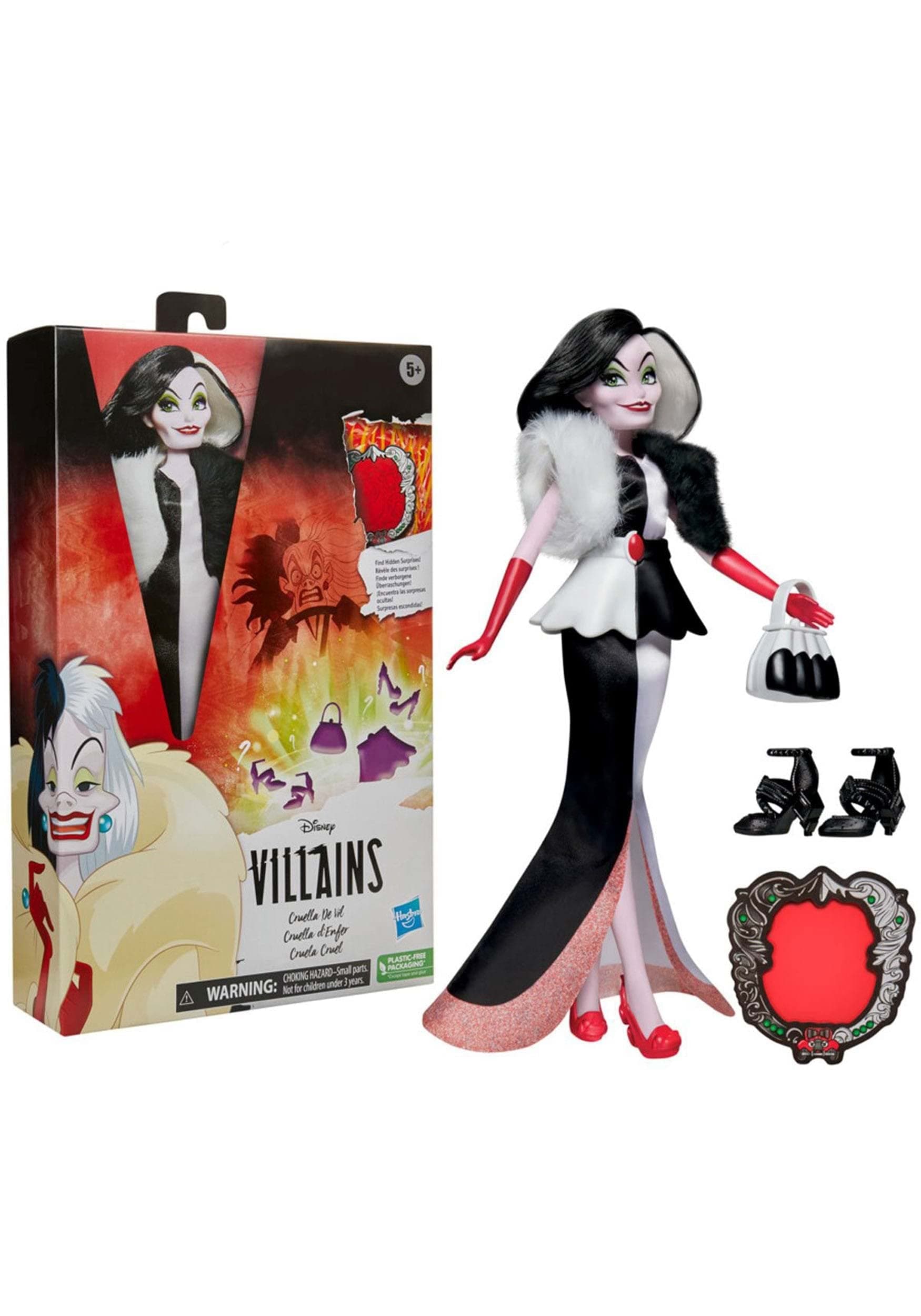 Princess Disney Villains Cruella De Vil Fashion Doll, Accessories and Removable Clothes, Toy for Kids 5 Years Old and Up - Amazon Exclusive