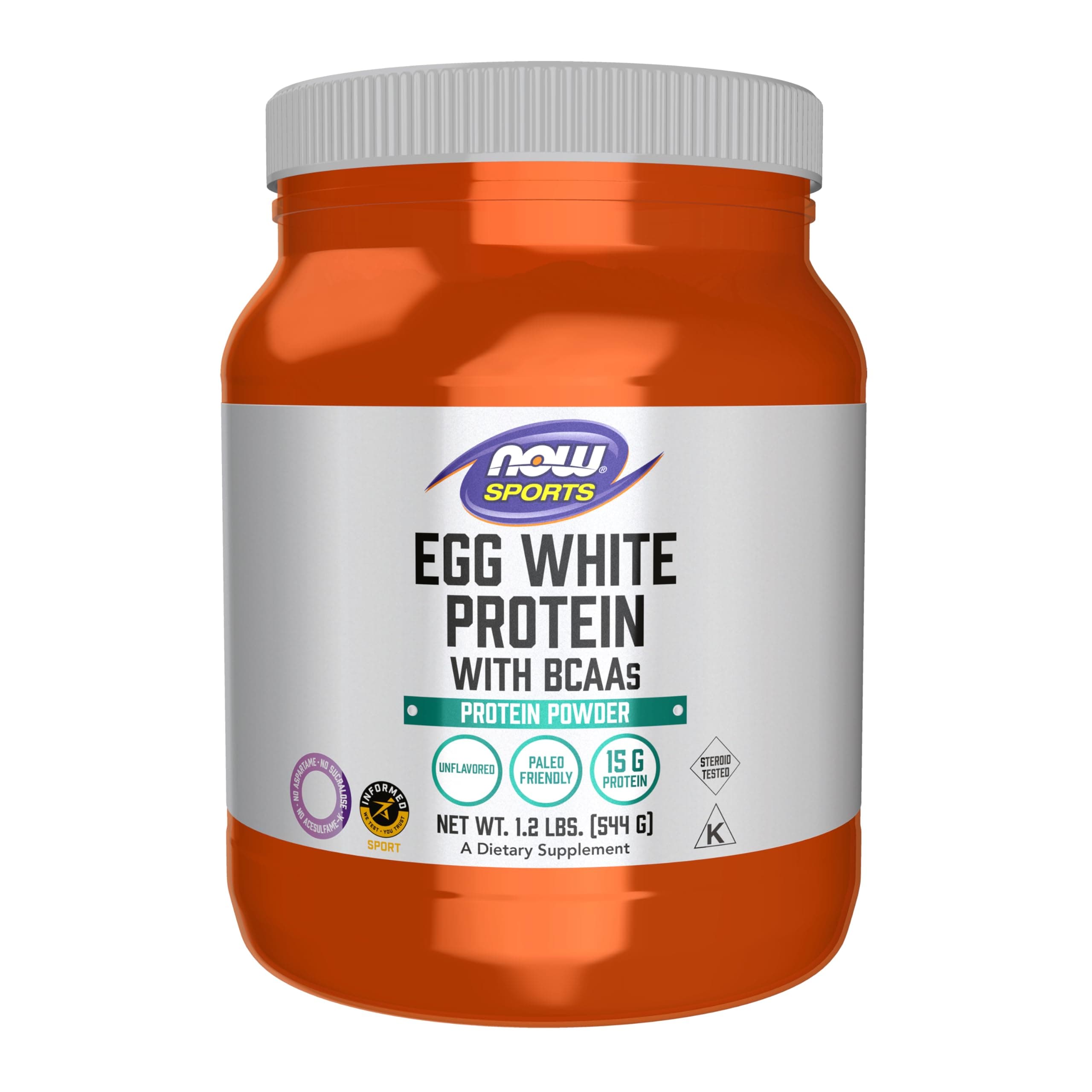 NOW Foods Sports Nutrition, Egg White Protein, 16 g With BCAAs, Unflavored Powder, 1.2-Pound