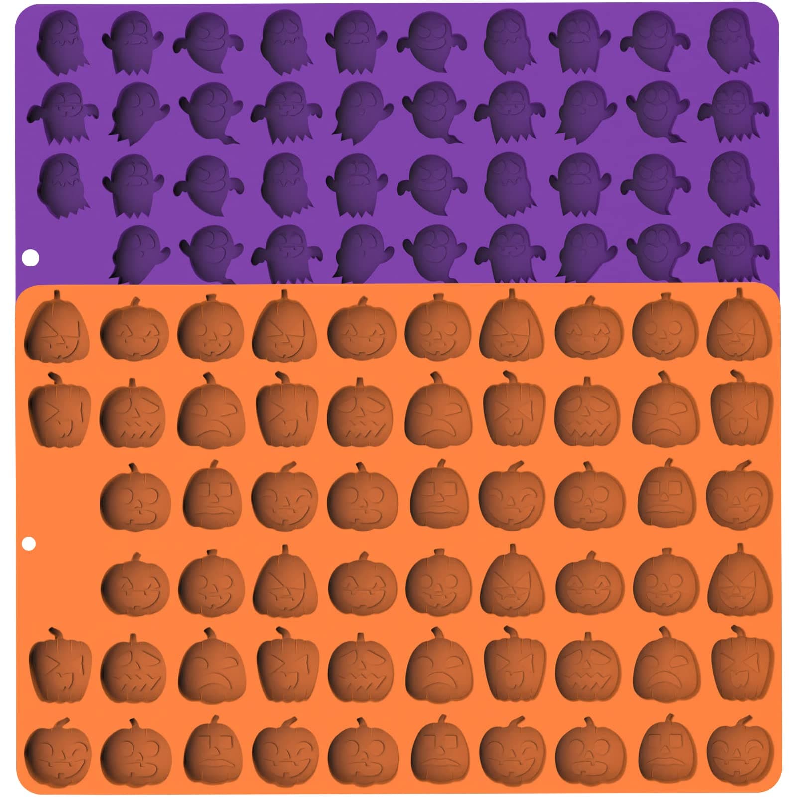 Halloween Silicone Mini Candy Molds, Mini Pumpkin Molds, Mini Ghost Molds, Silicone Treat or Trick Molds for Halloween Candy, Chocolate, Gummy, Cookies, Jelly, Set of 2