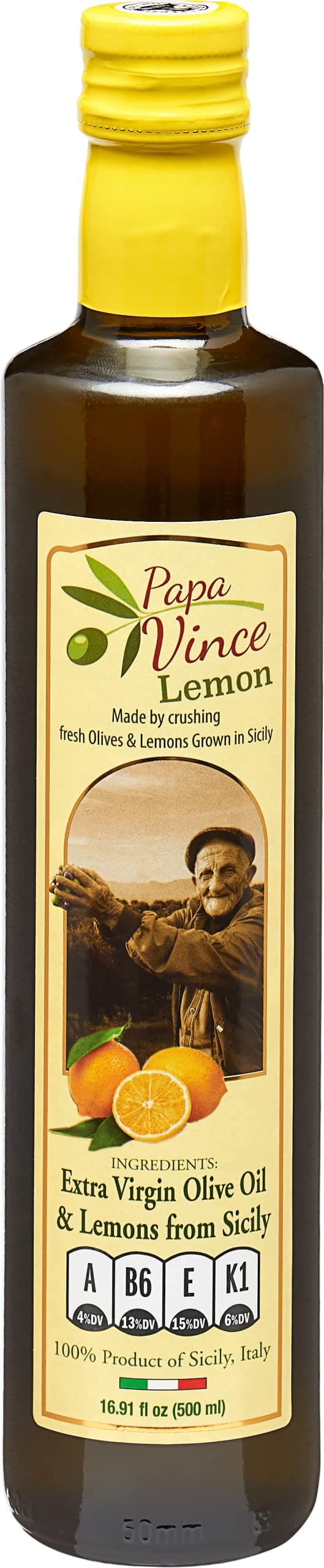 Sicilian Extra Virgin Olive Oil & Sun Ripened Lemon Blend, First Cold Press, High Polyphenols I Papa Vince I 100% Natural I Made in Sicily