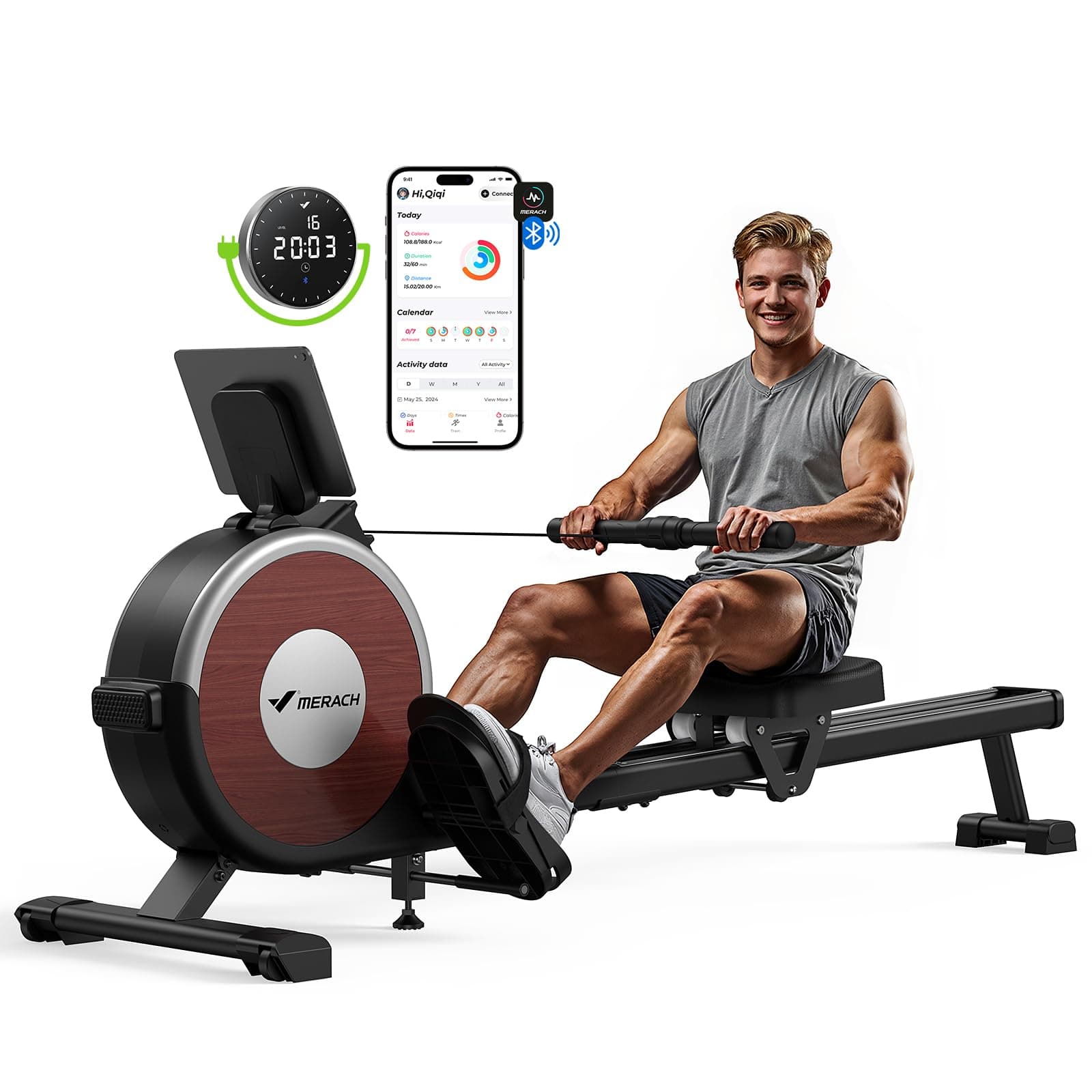 Rowing Machine, Magnetic Rower Machine for Home, 16 Levels of Quiet Resistance, Dual Slide Rail with Max 350lb Weight Capacity, App Compatible
