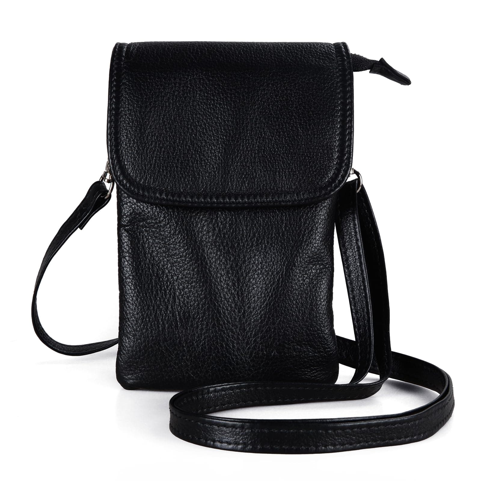 Genuine Leather Small Crossbody Bags for Women Cell Phone Bag Cross Body Purses,Silver Zipper