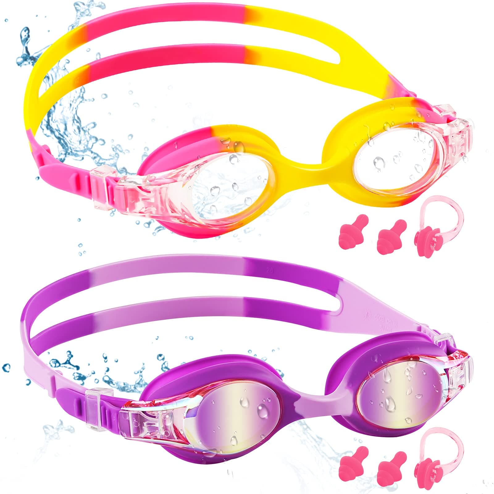 COOLOO Kids Swimming Goggles, 2-PACK Swimming Goggles Kids 6-14, Anti-Fog, UV Protection, NO Leaking Adjustable Silicon Swim Goggles for Children Girls Boys Indoor and Outdoor Swimming