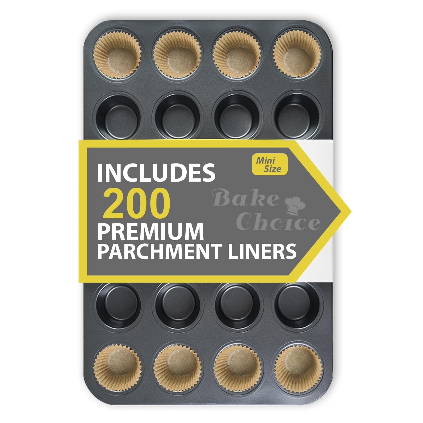 Mini Muffin Pan includes 200 Natural Cupcake Liners, Mini Cupcake Pans Nonstick 24 Cup, Muffin Tin, Carbon Steel Baking Supplies