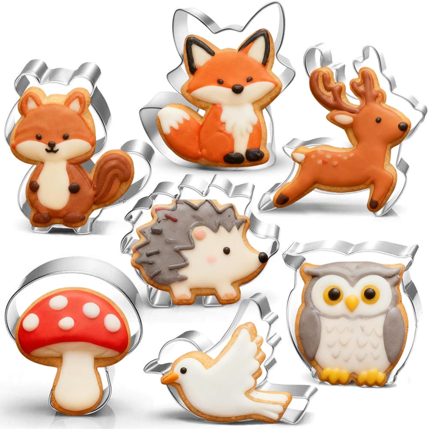 Woodland Cookie Cutter Set-3 Inches-7 Piece-Fox, Owl, Deer, Bird, Hedgehog, Squirrel, Mushroom, Forest Animal Cookie Cutters Molds for Kids Birthday Party Woodland Baby Shower