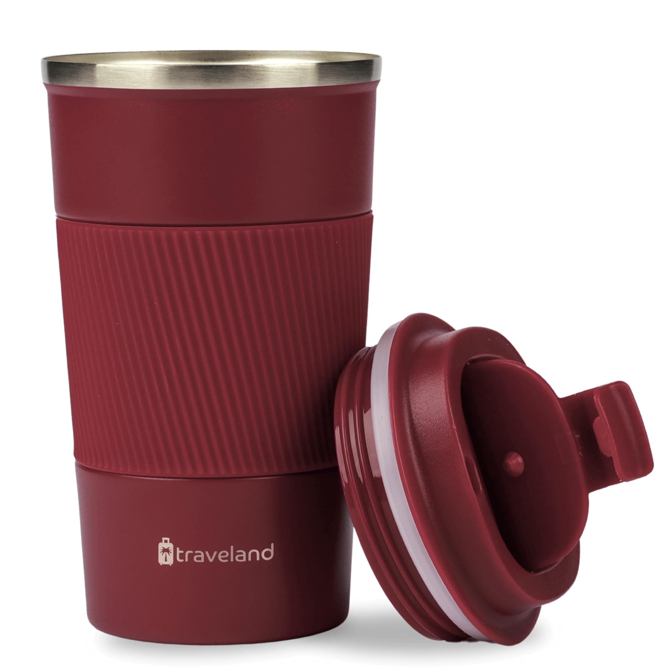 Coffee Mug Travel in Stainless Steel - 510ml - Leak & BPA Free Lid - Perfect Thermal Mug for Ice Coffee, Hot Brews, Fresh Juices Anywhere - Burgundy