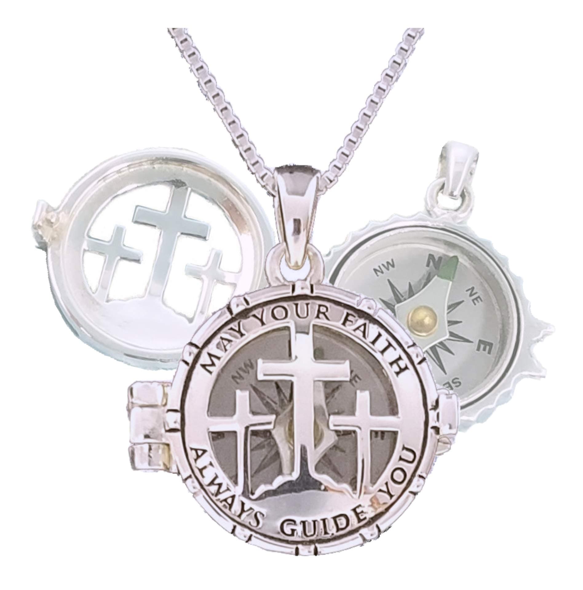 Personalized Confirmation Gift for Teen | Cross Necklace for Women of Faith | Engraved Baptism Gifts | 925 Sterling Silver Locket with Working Compass (No Personalization)