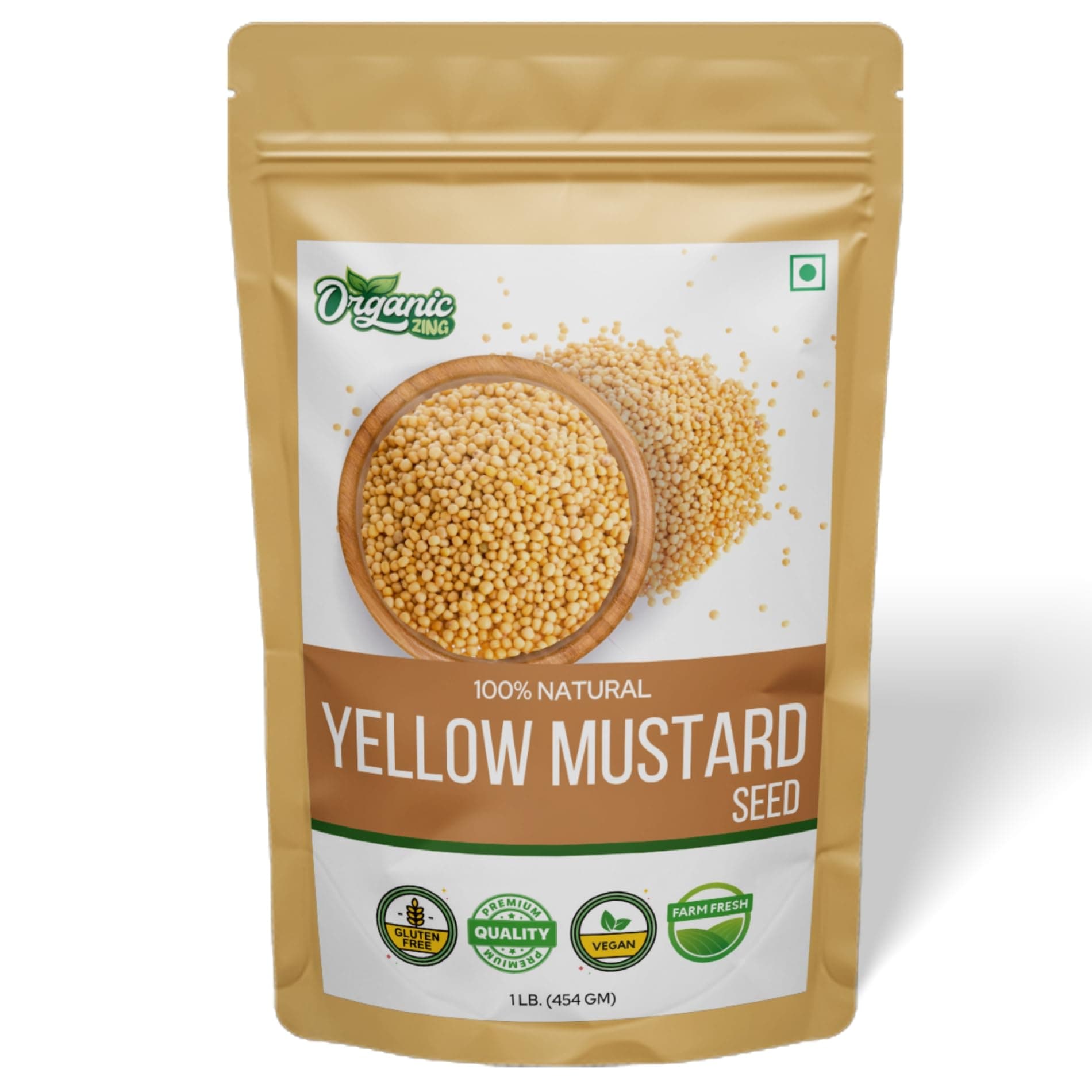 Organic Zing Organic Yellow Mustard Seeds | Whole Yellow Mustard Seed for Pickles & Cooking | 100% Raw Mustard Seeds (454 Gram)