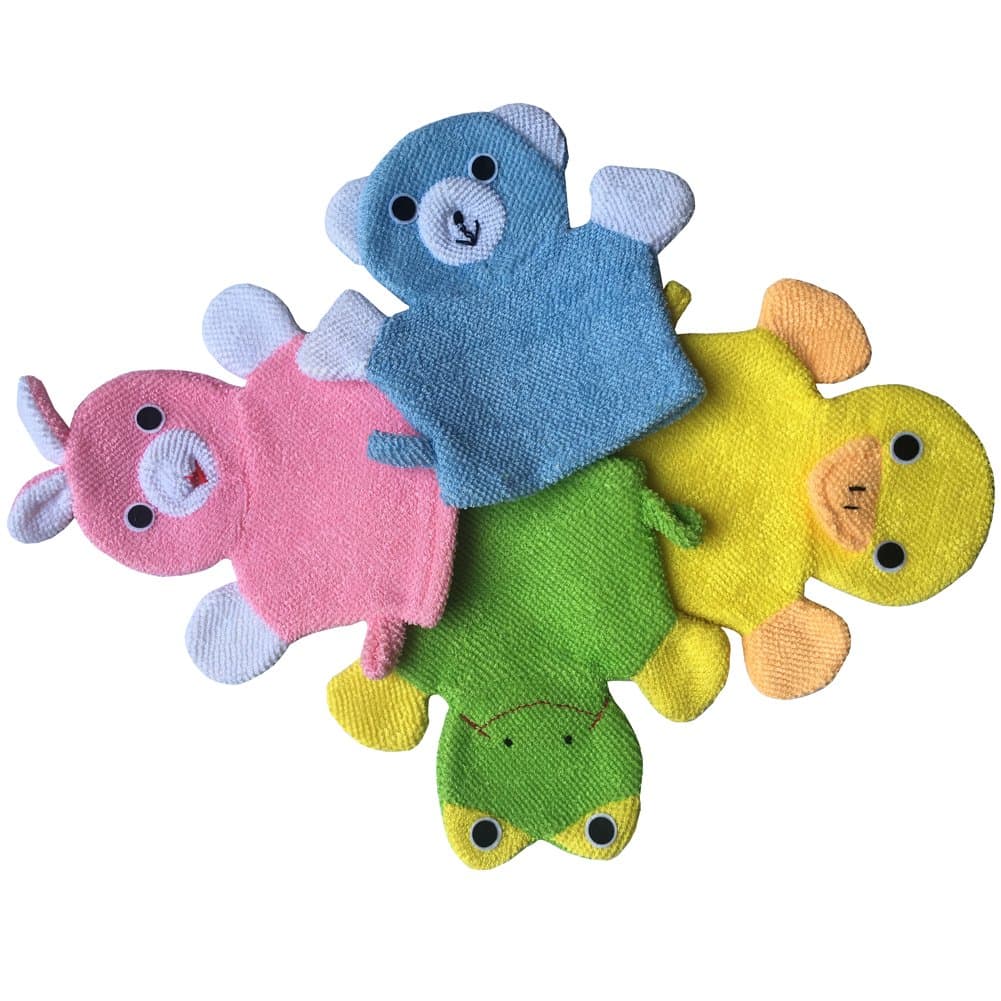 Cute Baby Kids Bath Sponge/Mitt/Glove Set of 4 Cartoon Rabbit/Frog/Duck/Bear