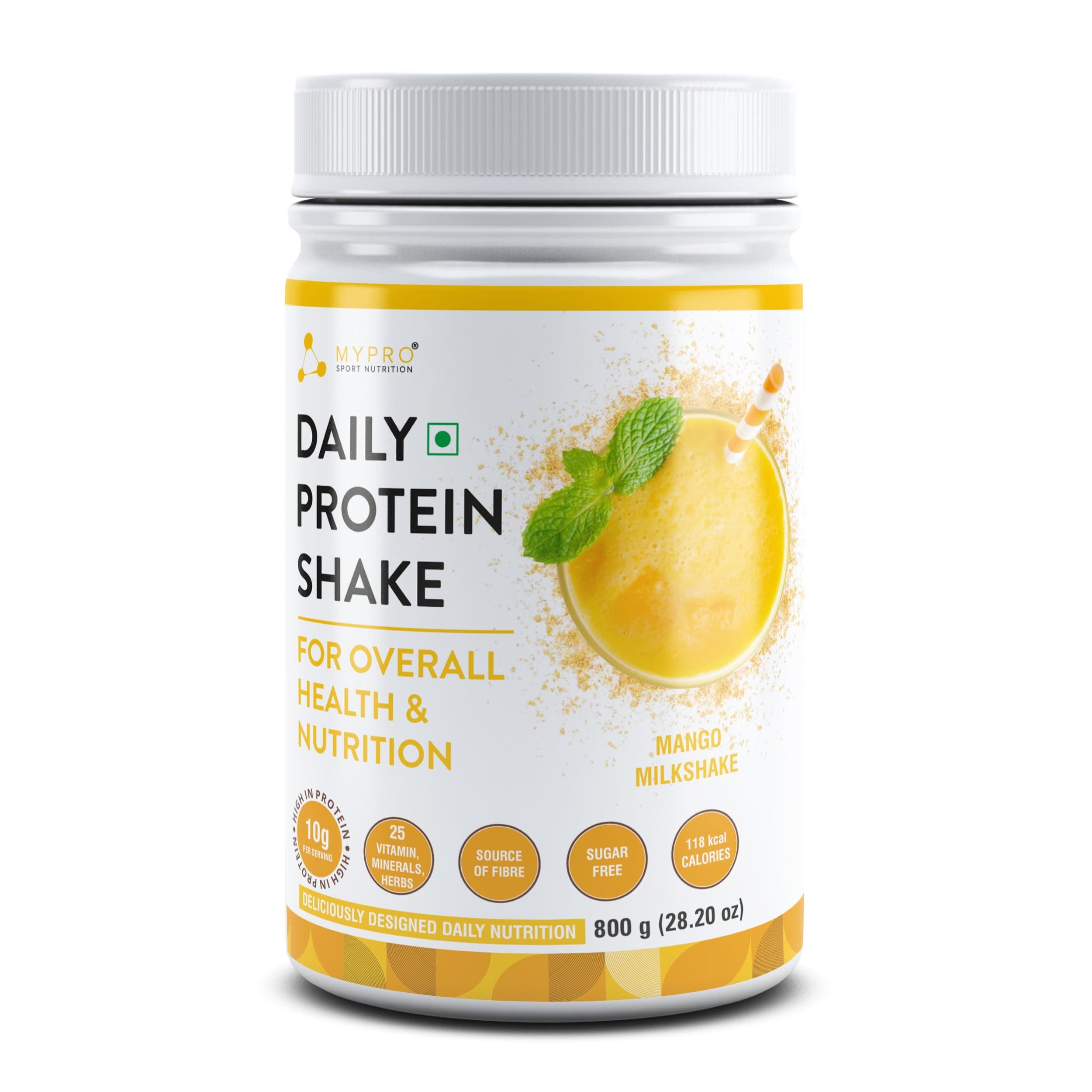 Daily Protein Shake 118 kcal Calories,25 Vitamin,Minerals & 7 Herbs,Provide Energy,Support Immunity & bone Health-For Men & Women Mango Flavor -800Gm-80 Servings