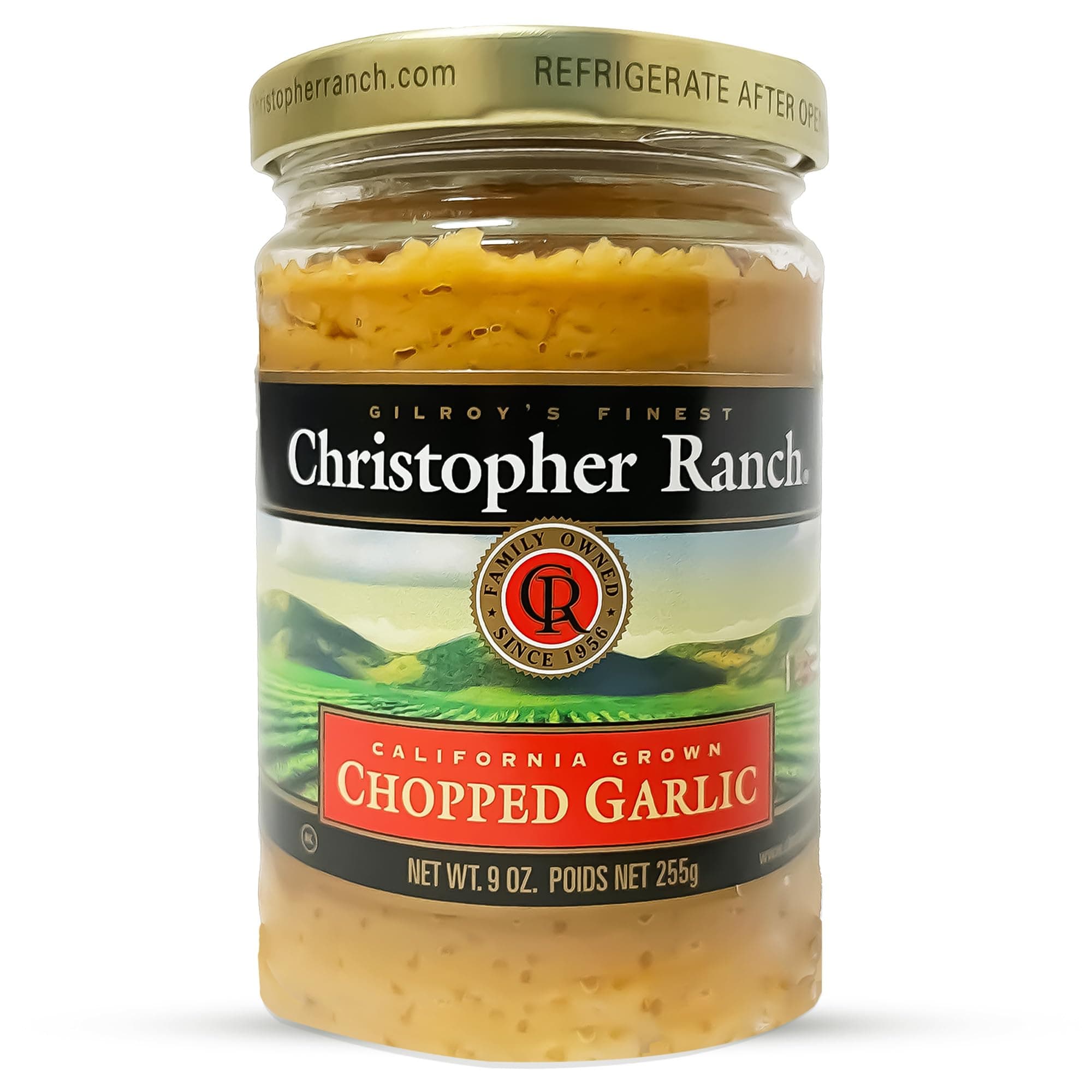 Christopher Ranch Chopped Garlic in Olive Oil, California-Grown Fresh, Ready-to-Use, Premium Quality, Gluten-Free, Vegan-Friendly, Pantry Essential, 9 oz Jar