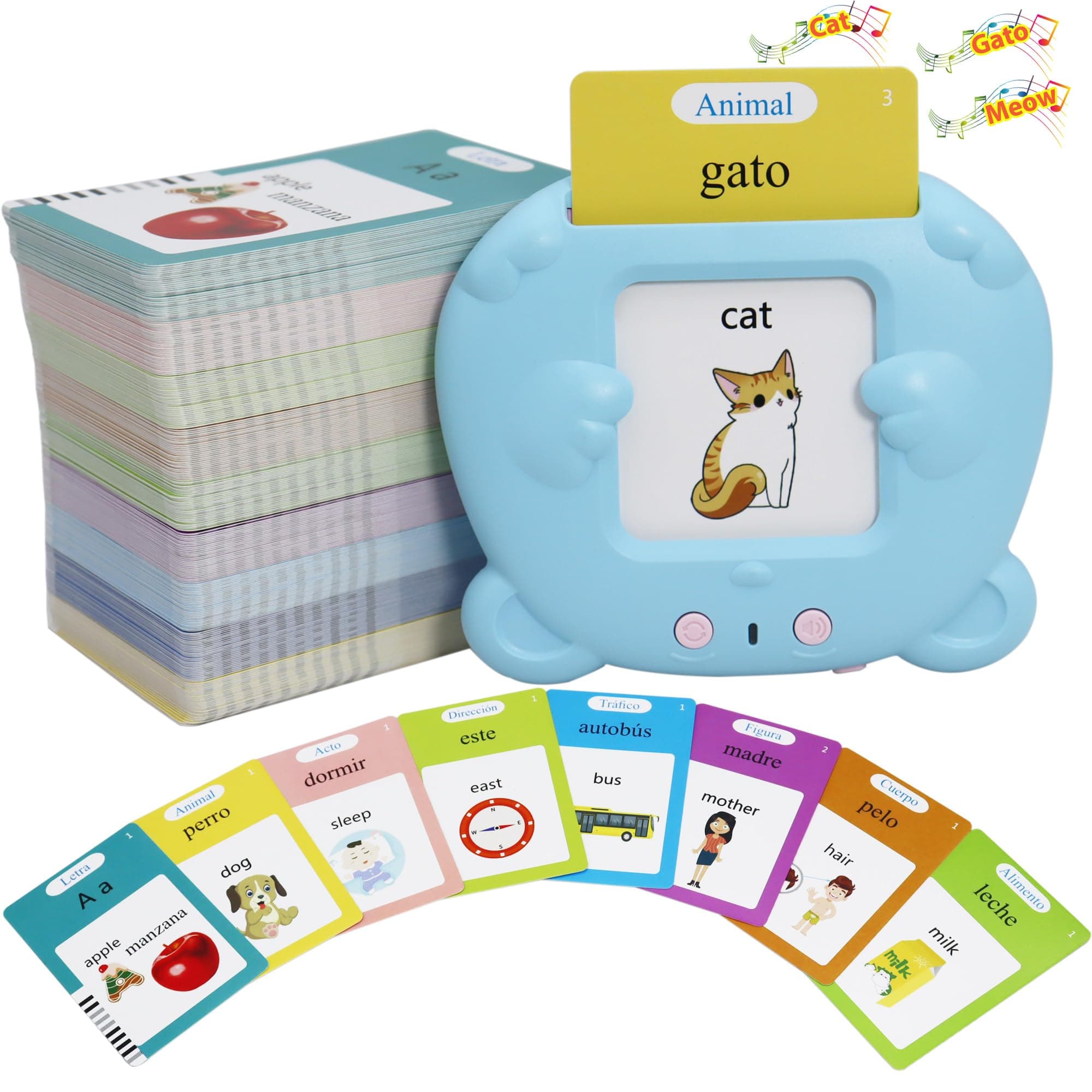Bilingual Flash Cards Spanish and English Speaking 510 Alphabet Words for Kids Age 3-8 Therapy Toys Therapy Interactive Educational Learning for Boys Girls