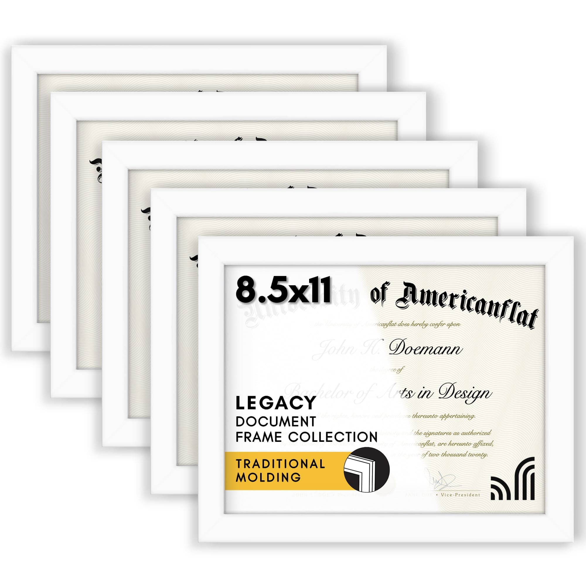 Americanflat 8.5x11 Diploma Frames in White - 5 Pack Certificate Frames - Display 8.5x11 Pictures, Certificates or Documents - with Plexiglass Cover, Sawtooth Hanger - for Wall and Tabletop