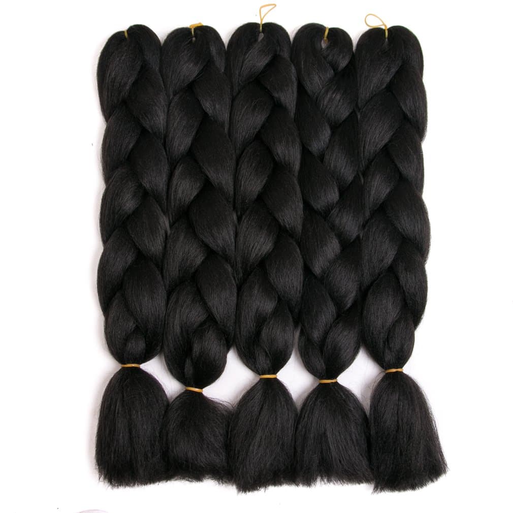 Lady Corner Ombre Braiding Hair 24inch Jumbo Braids High Temperature Fiber Synthetic Hair Extension 5pcs/Lot 100g/pc for Twist Braiding Hair (24inch(Pack of 5), Off Black)