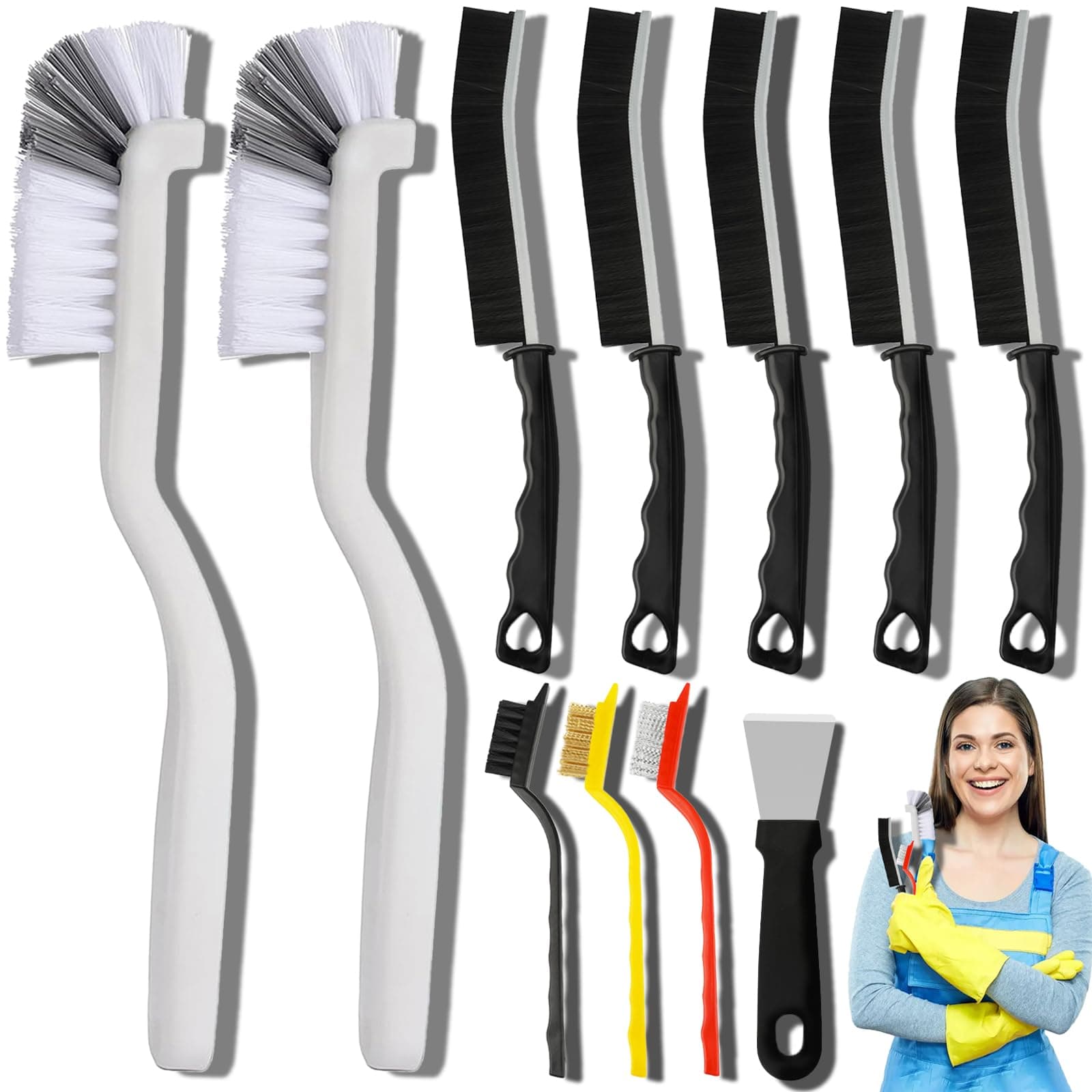 11Pcs Crevice Cleaning Brush Set, Hard Bristle Cleaning Supplies for Kitchen, Bathroom, Corner, Sink, Cup, Teapot, Bottle, Blender