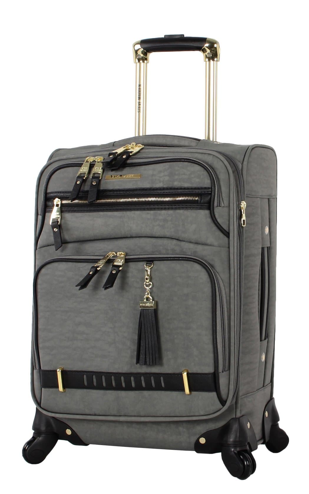 Designer-Gepckkollektion Leichter Softside-Koffer fr Damen und Herren strapazierfhige 50,8 cm groe Tragetasche mit 4 rollenden Spinner-Rdern, Peek-a-boo Grey, 20in, Carry on Bag With