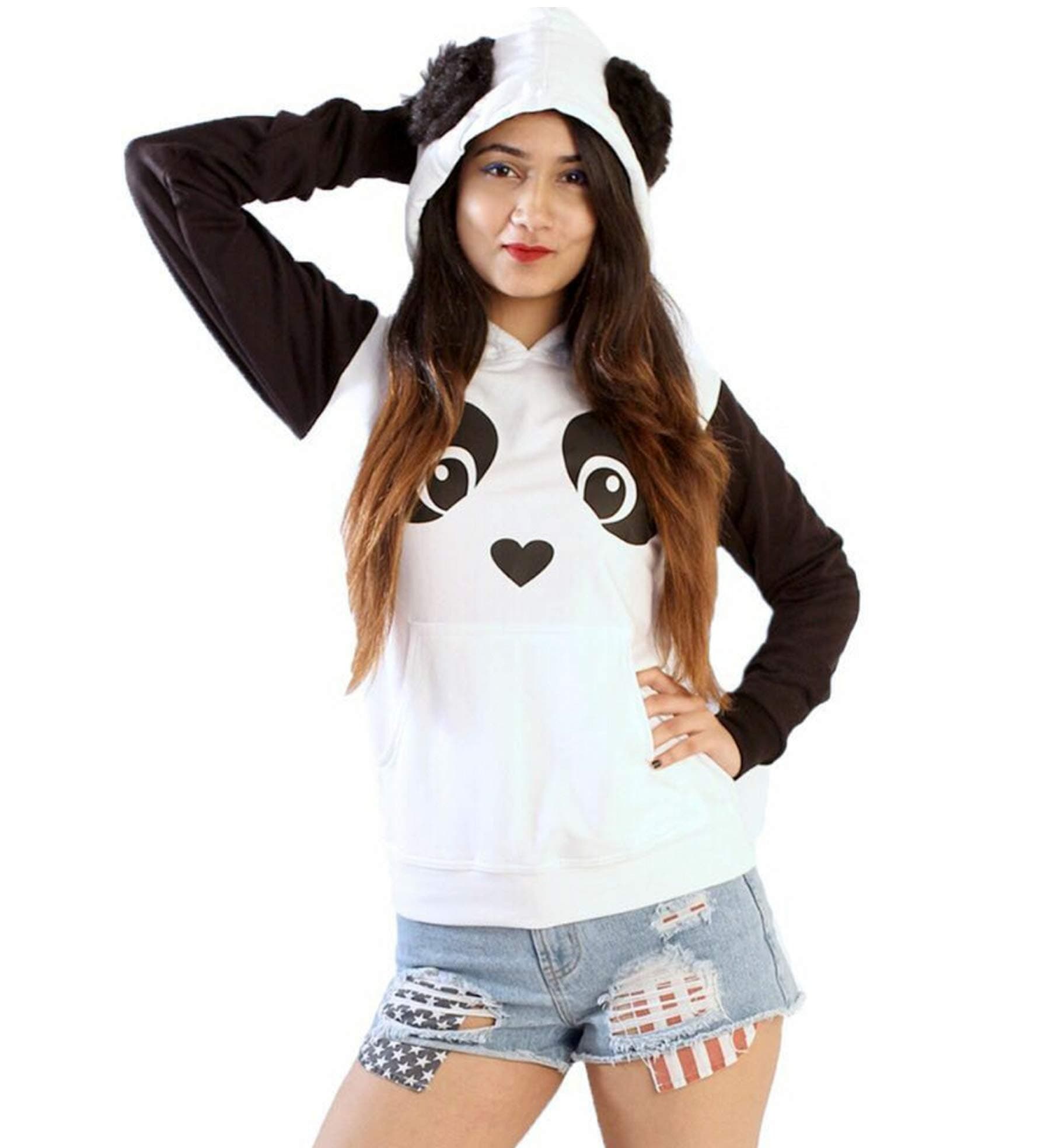 Hustle Bustle Women's Cotton Hooded Sweatshirt (panda tshirt hoodie for Women's_Black_XX-Large)