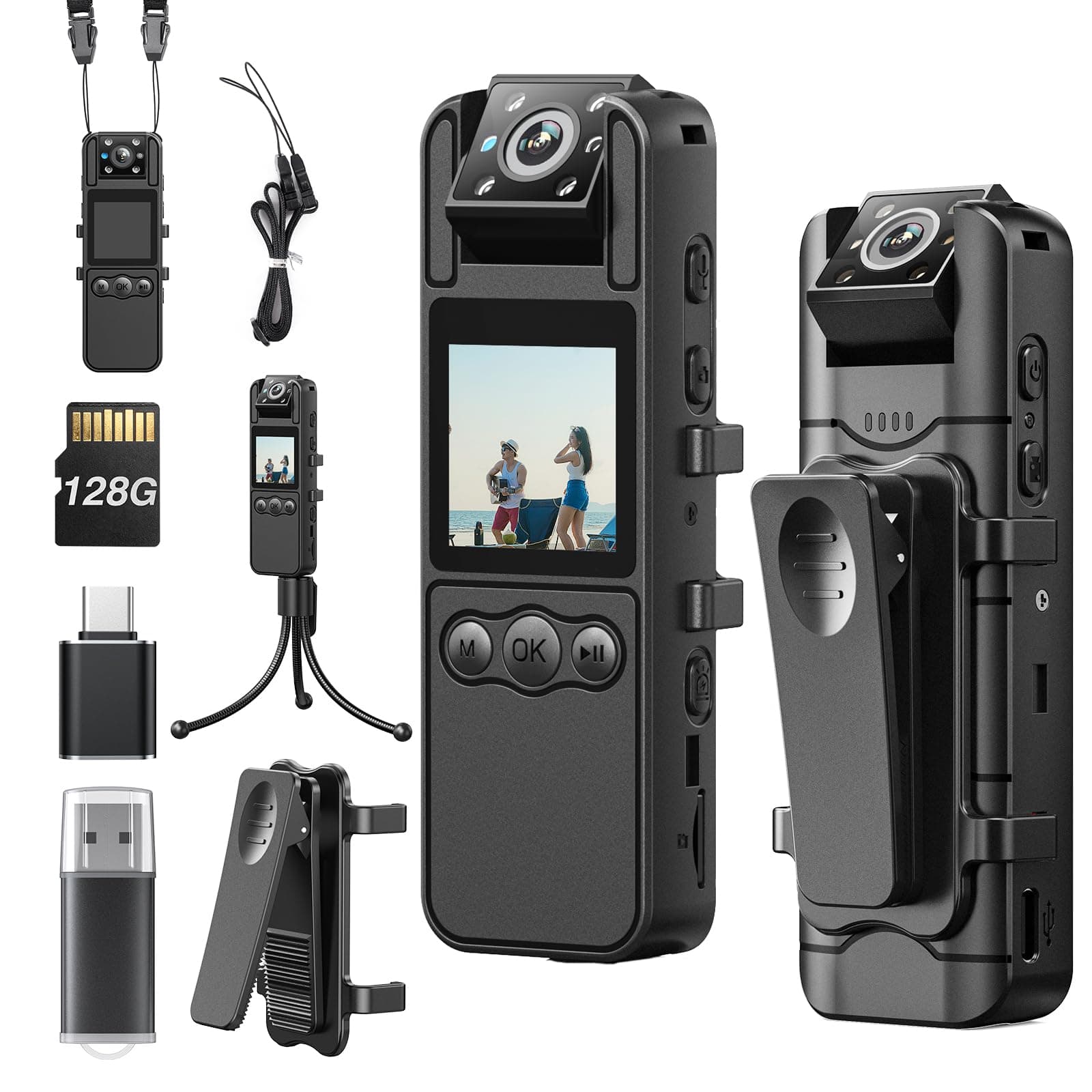 BOBLOV A26 Small Body Camera: 1080P 128GB Personal Mini Body Cams with Rotation Lens, Tripod, Up to 6 Hrs Video Recording, for Service, Delivery, Collect Evidence (with 128 GB TF Card)