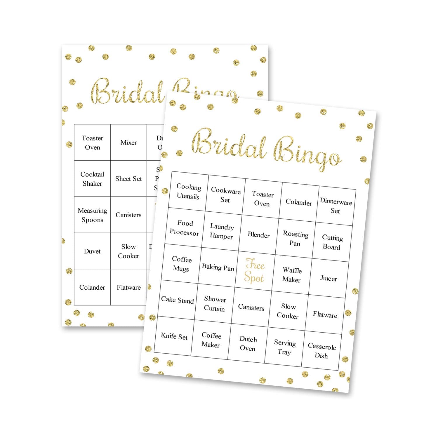 InvitationHouse Gold Confetti Bridal Bingo Game - Bridal Shower Prefilled Bingo - Set of 24 Cards (Faux Gold on White)
