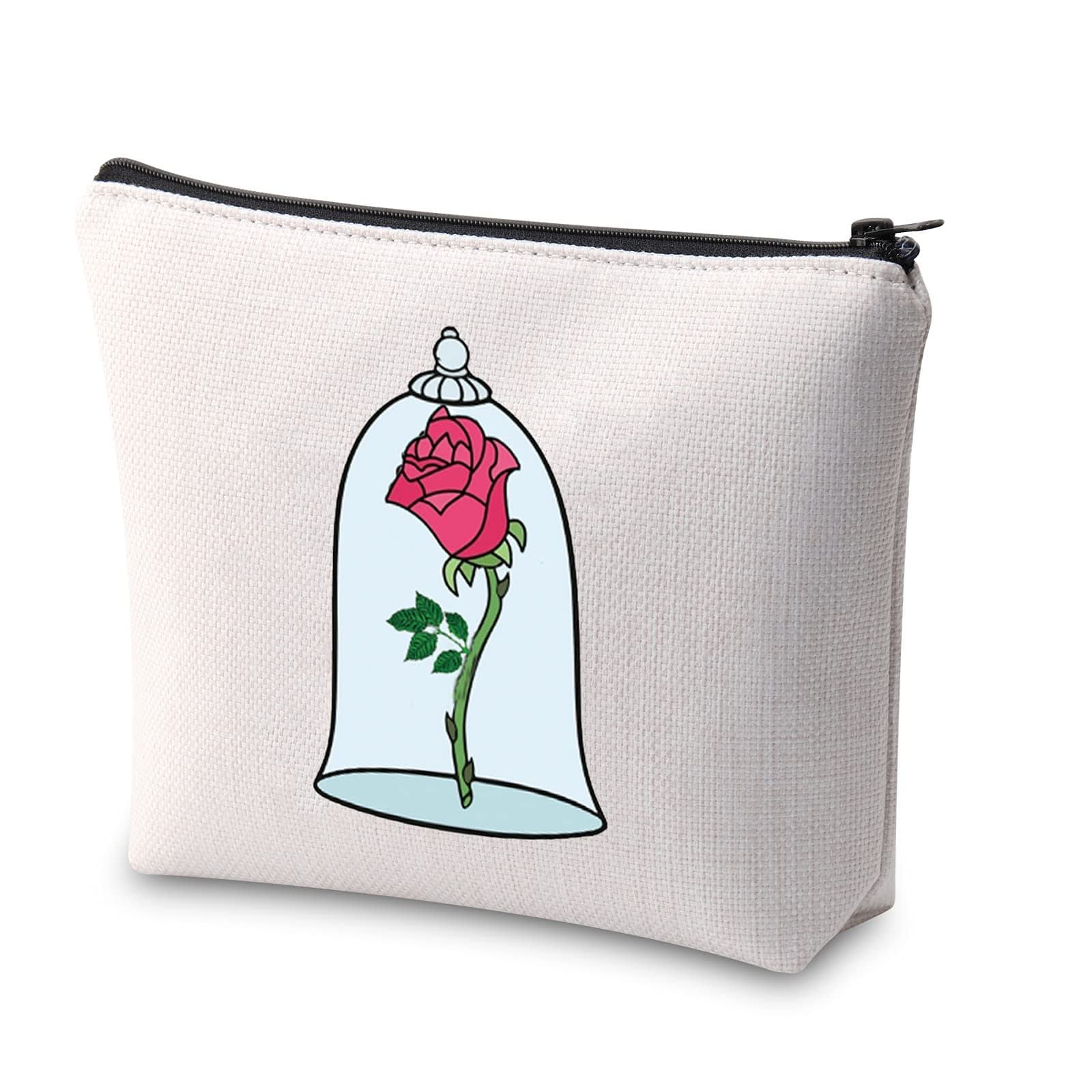 GenericBeauty Belle Rose Charm Makeup Bag Rose Flower Cosmetic Zipper Bag Romantic Beauty Princess Mothers Day Valentine Christmas Birthday Gift, Beige