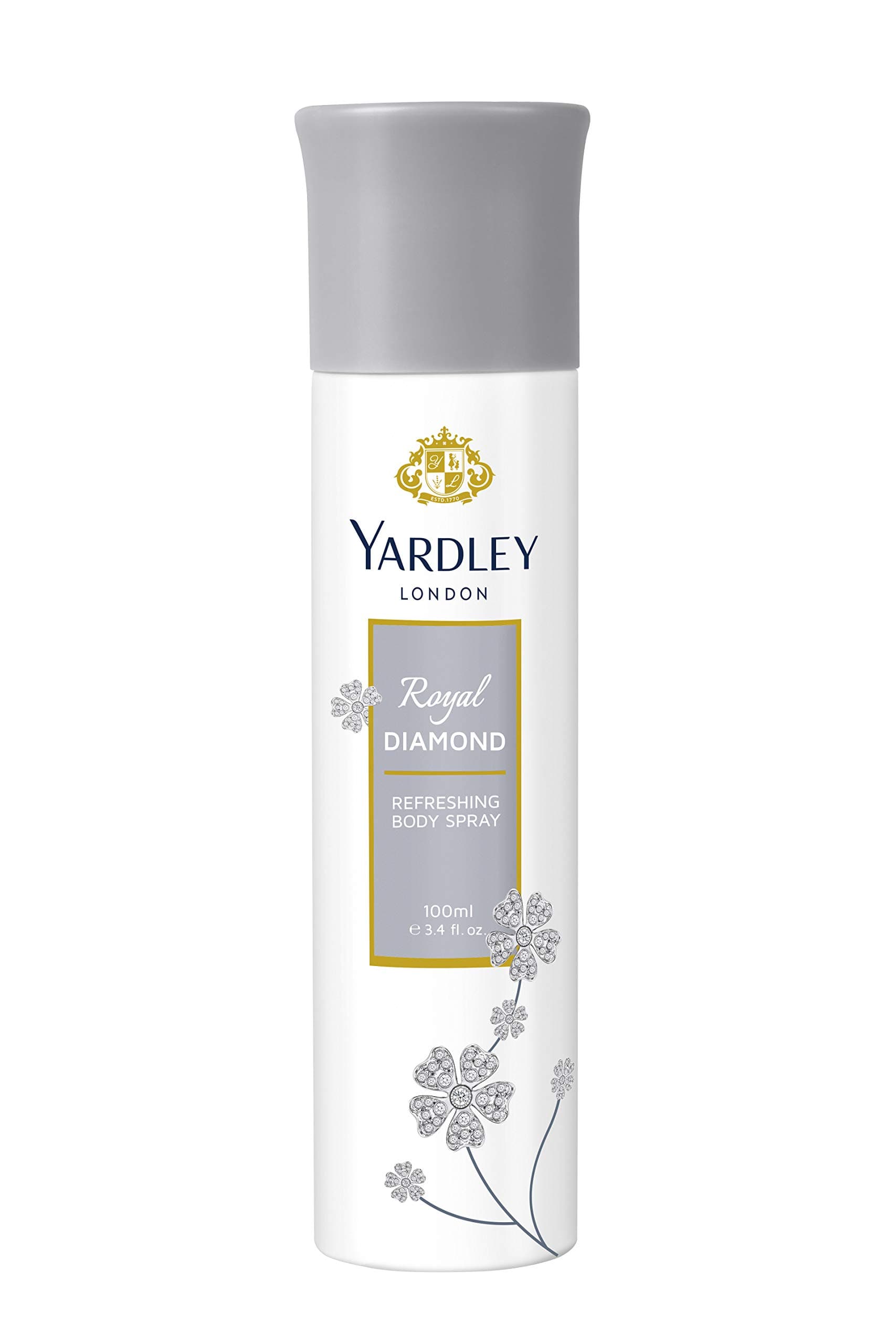 Yardley Royal Diamond Body Spray For Women, Sophisticated Fragrance, Delicate Romantic Floral Heart, 100 ml
