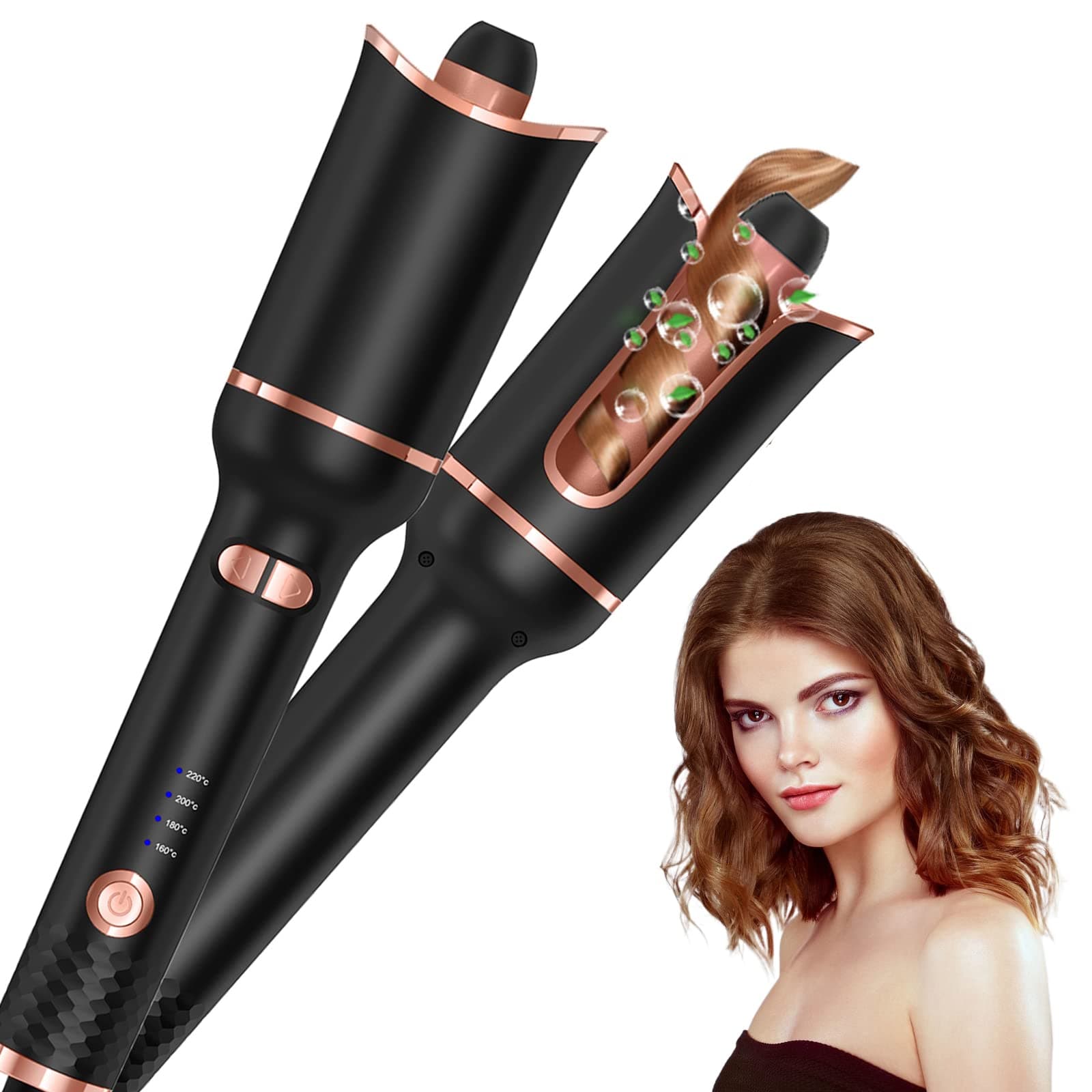 Automatic Curling Iron Cordless Auto Curler Ceramic Rotating Tulip Hair Curlers Spin Curl with LCD Heat & Timer Left/Right